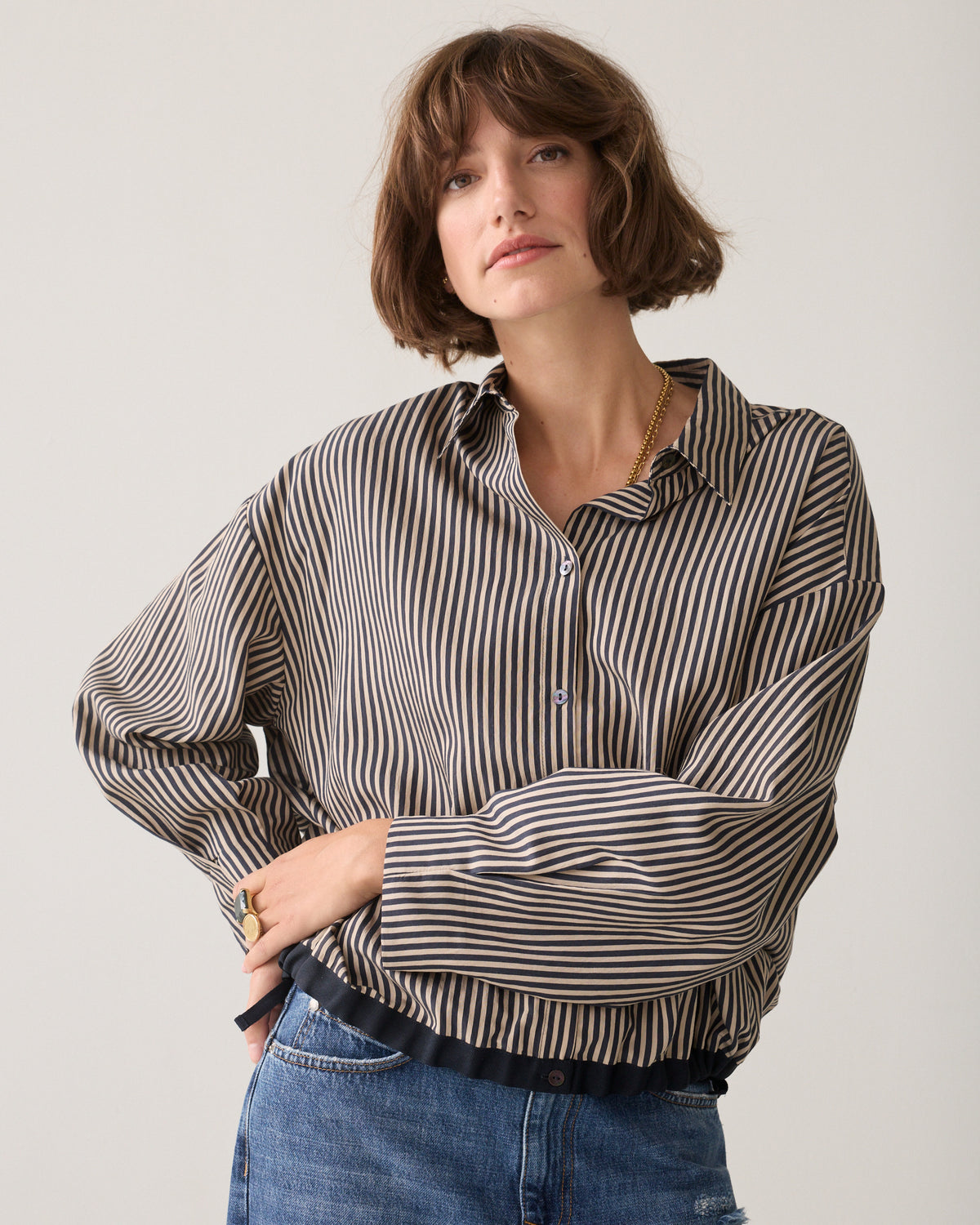 Midnight Blue Stripe Boxy Top - 2s3548