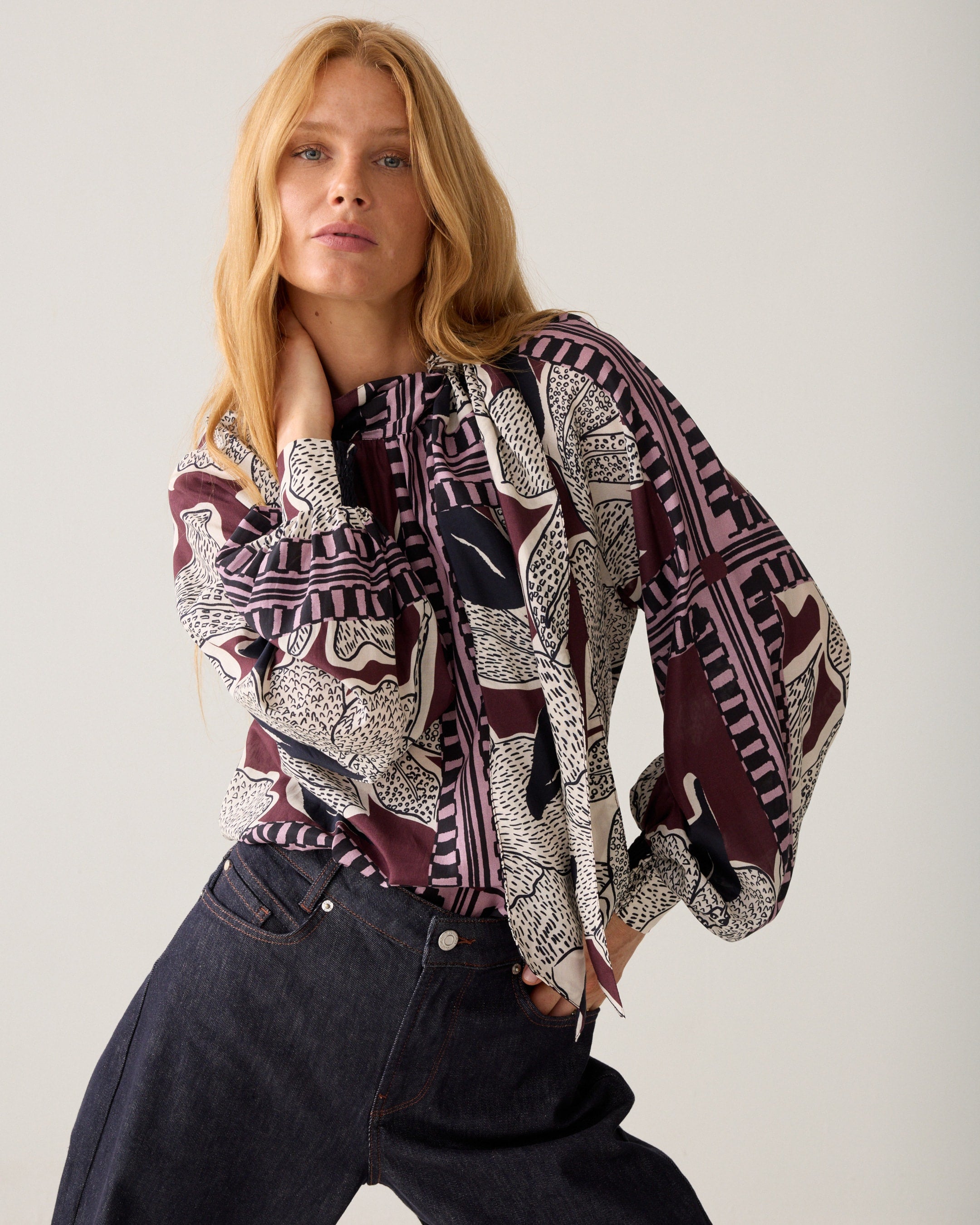Mulitcolour Tie Neck Blouse - 2s3553