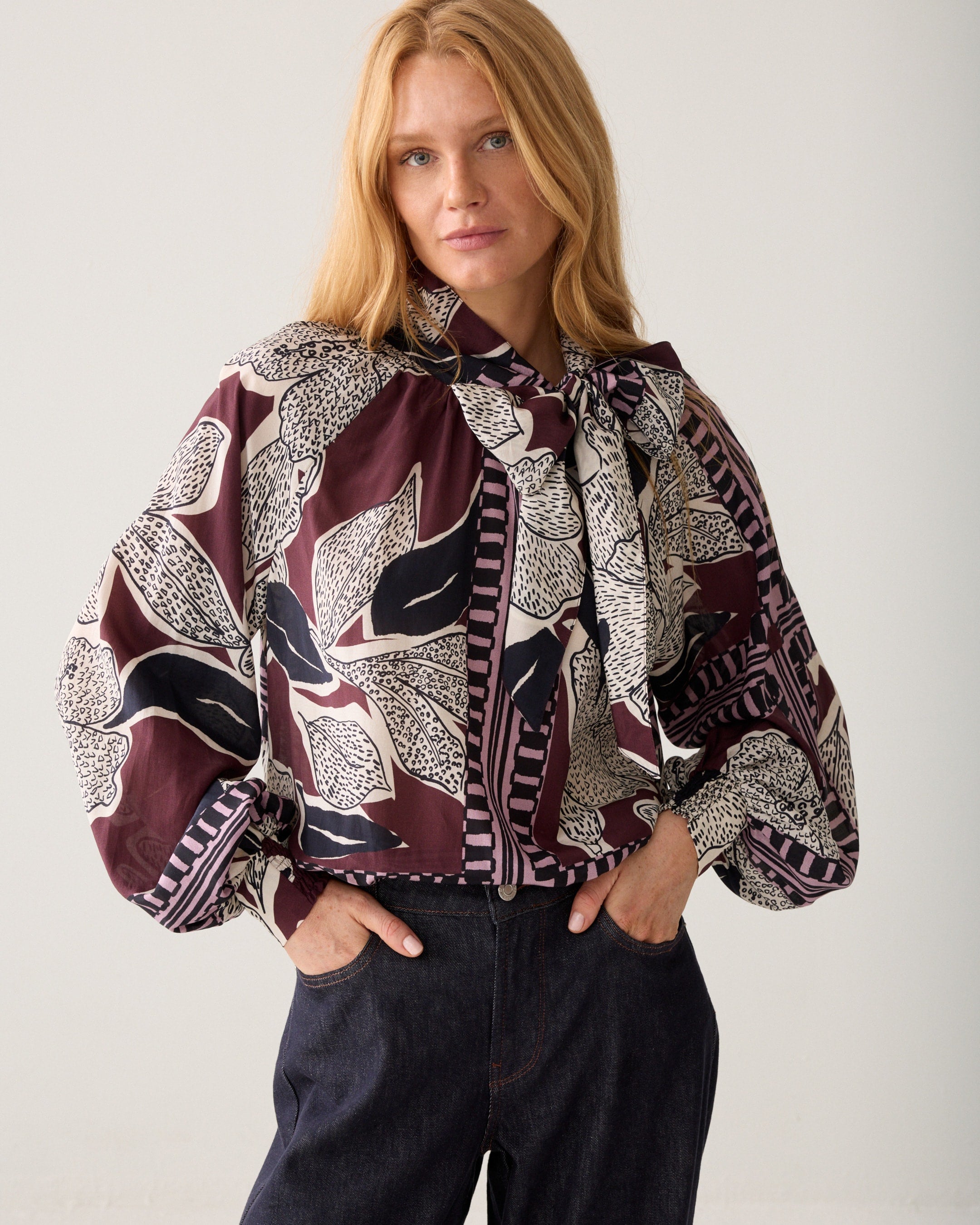 Mulitcolour Tie Neck Blouse - 2s3553