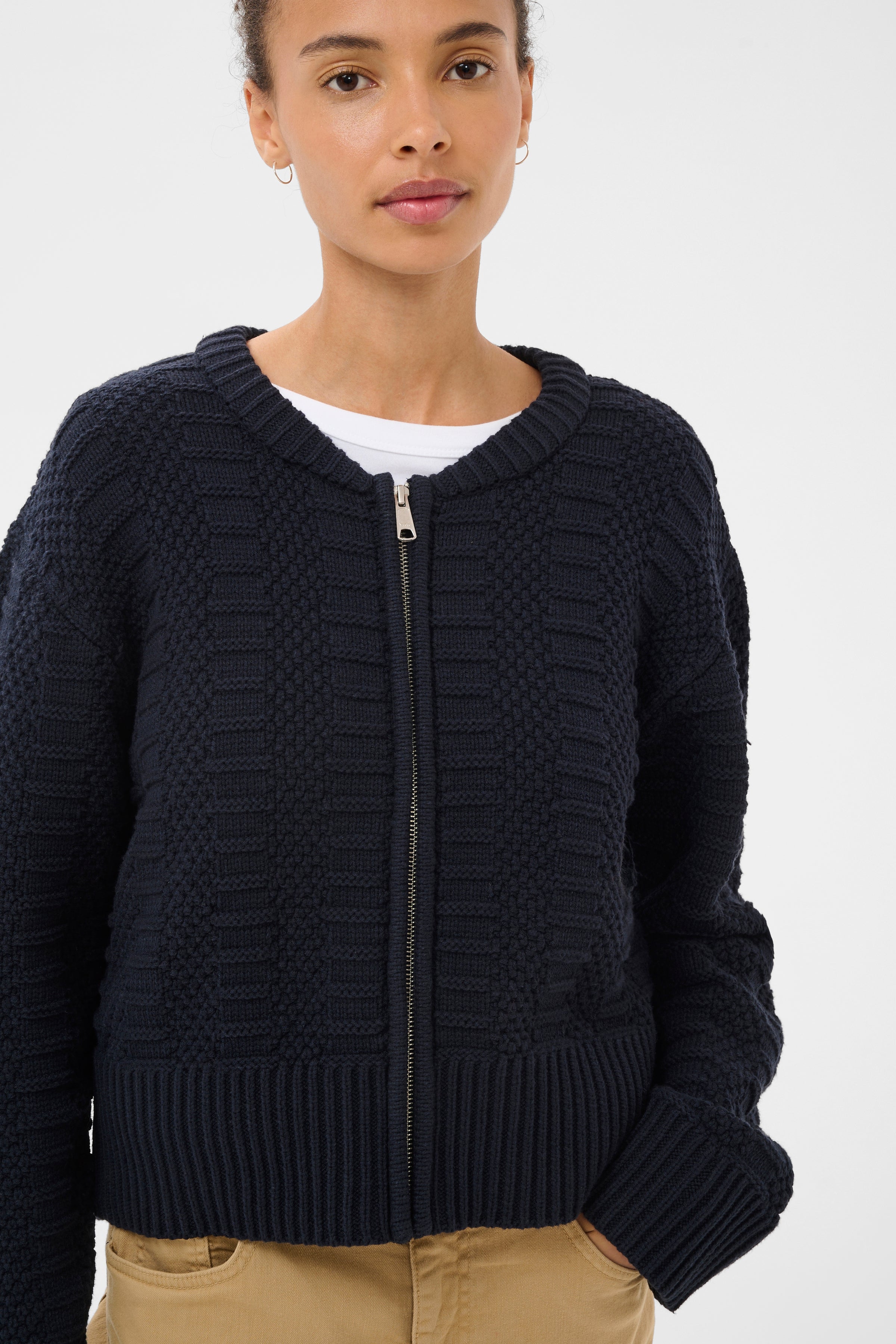 Shop Part Two Aniela Dark Navy Zip Cardigan - 30310397 | Vanity Fair