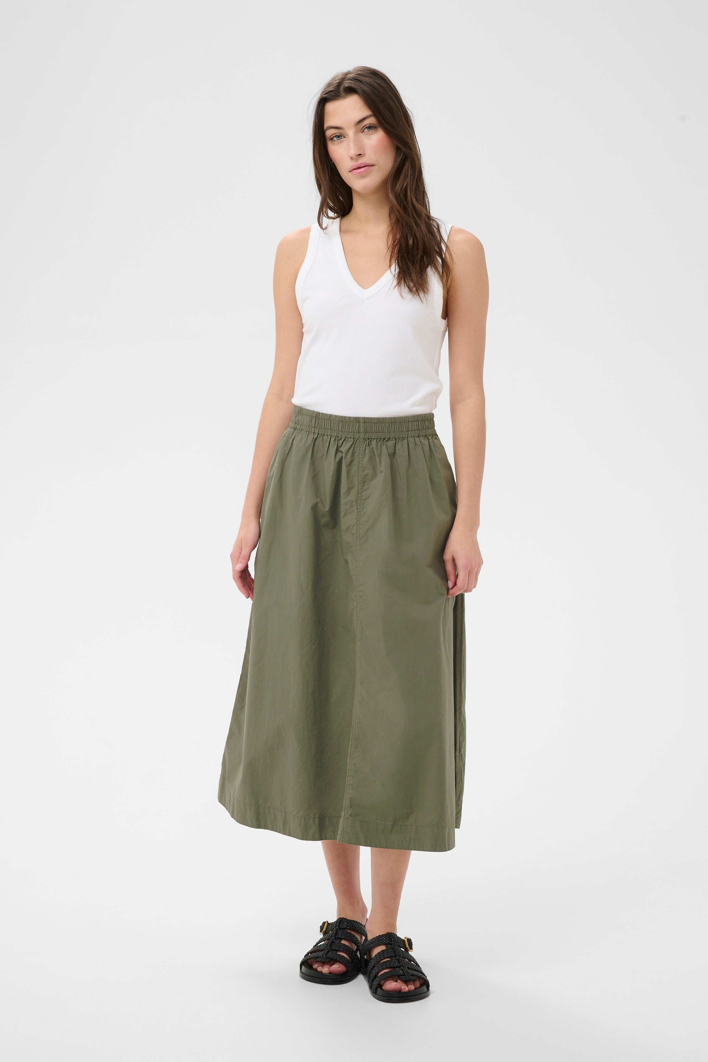 Asmina Smokey Olive Cotton Skirt - 30310408