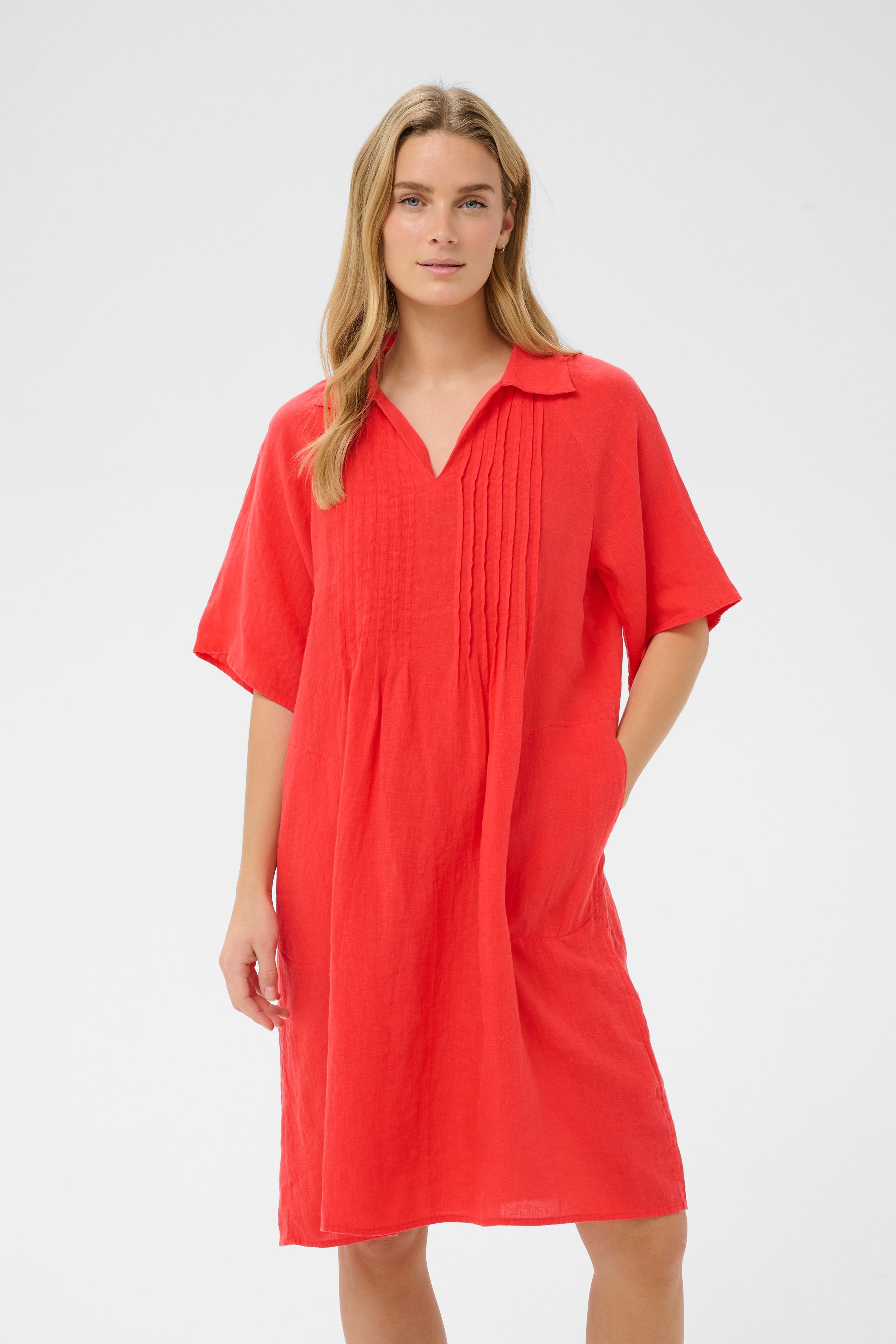 Ayla Poppy Red Linen Dress - 30310415