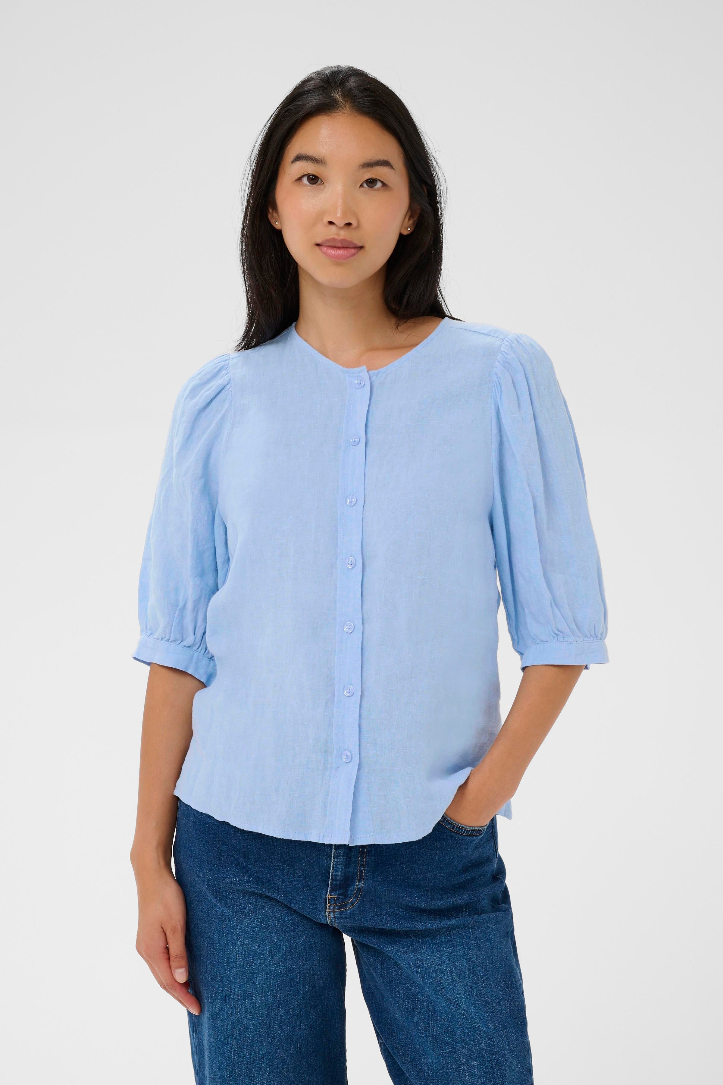 Azra Serenity Blue Linen Shirt - 30310416