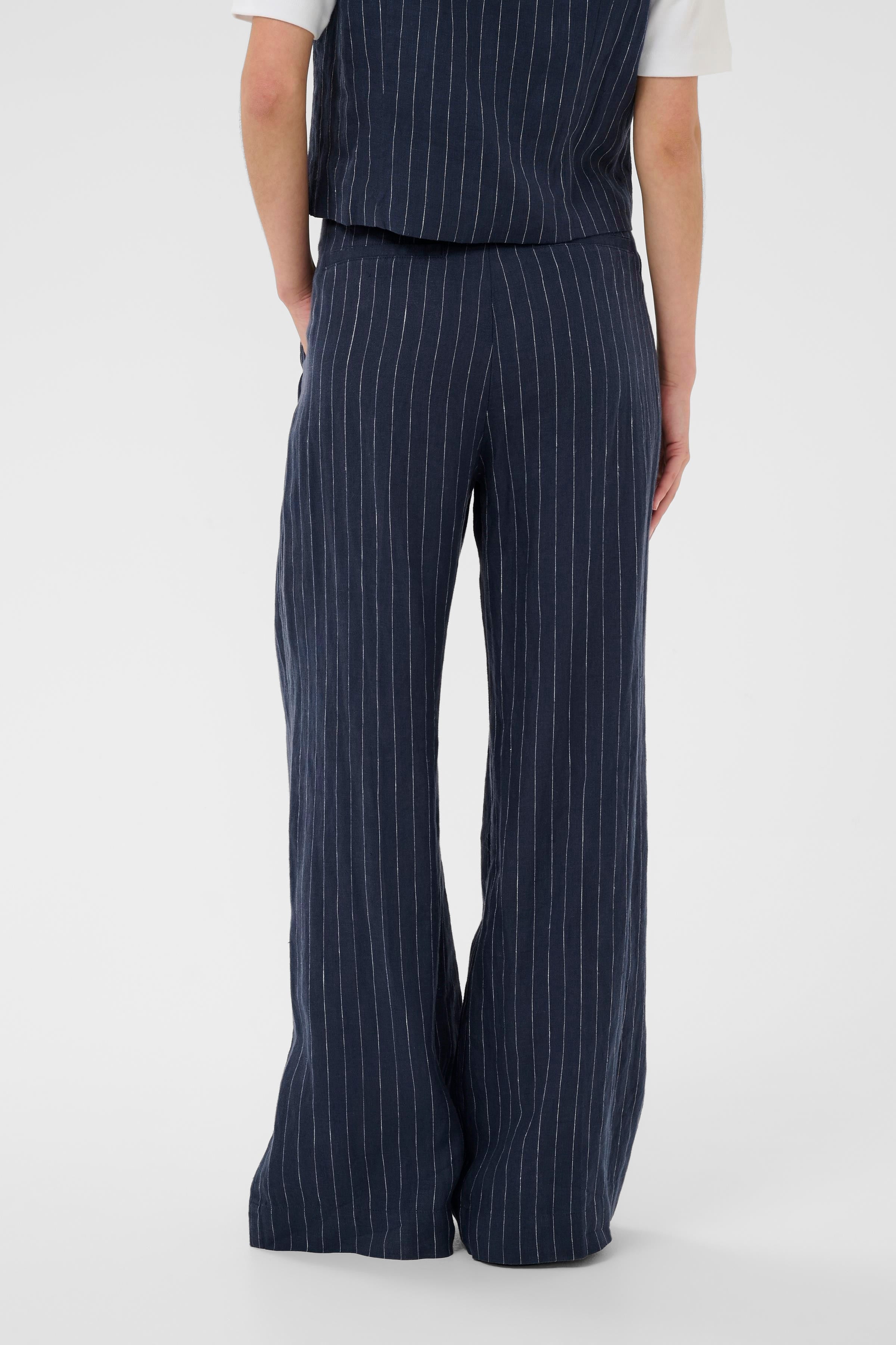 Aliya Blue Nights Pinstripe Linen Pants - 30310443