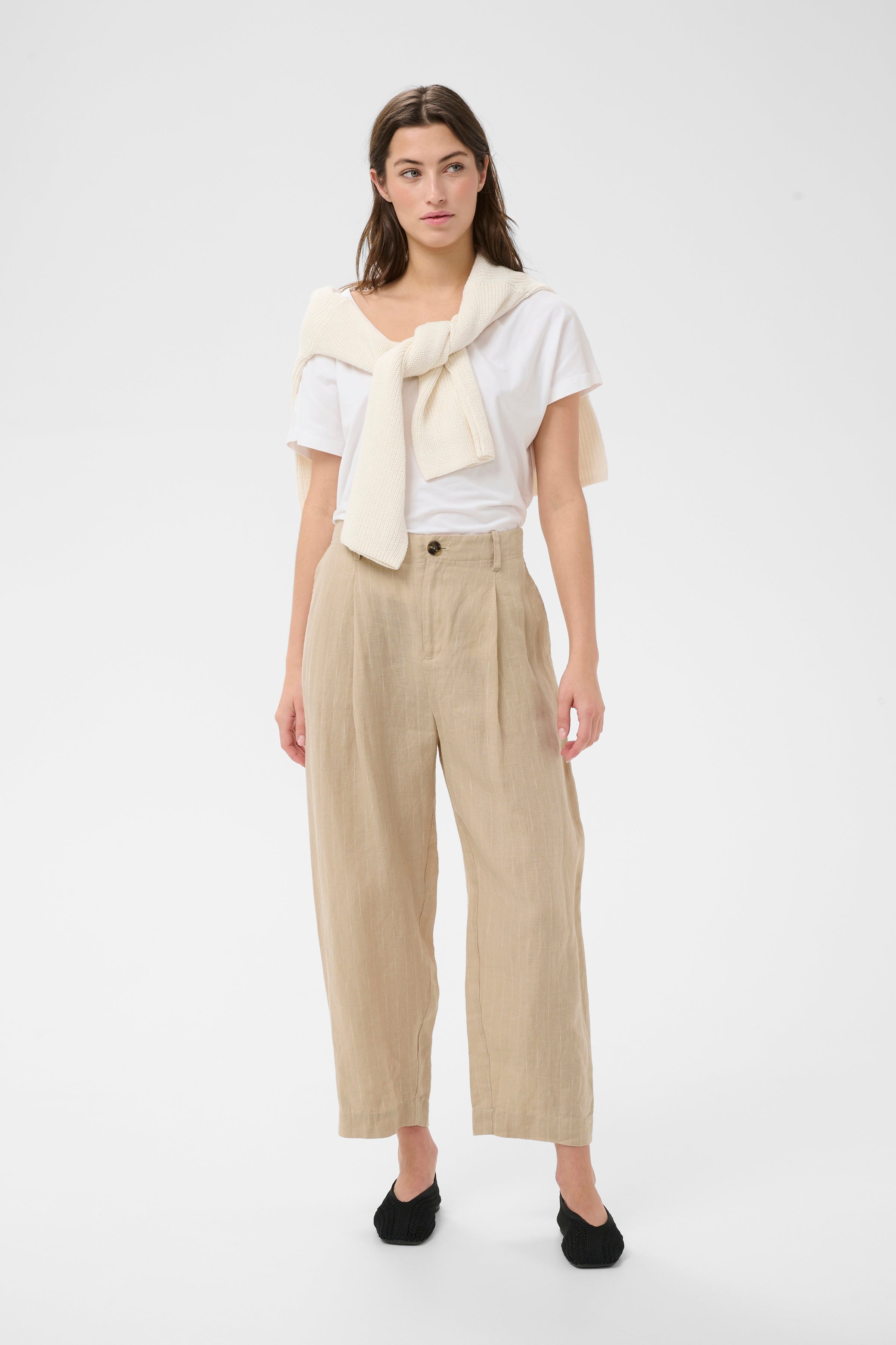Nettas Neutral Pinstripe Linen Pants - 30310444