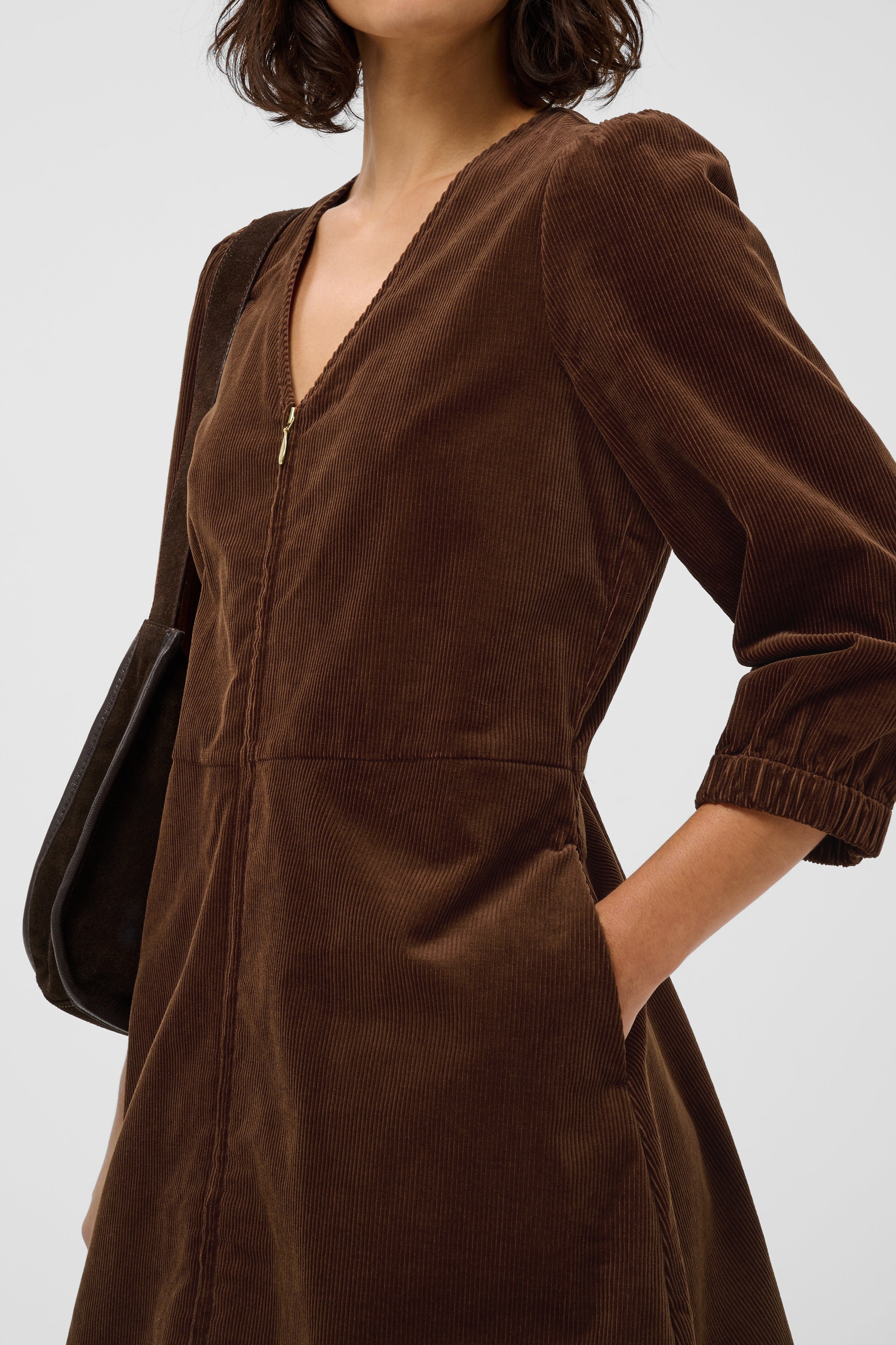 Corinna Brown Cord Zip Dress - 30310797
