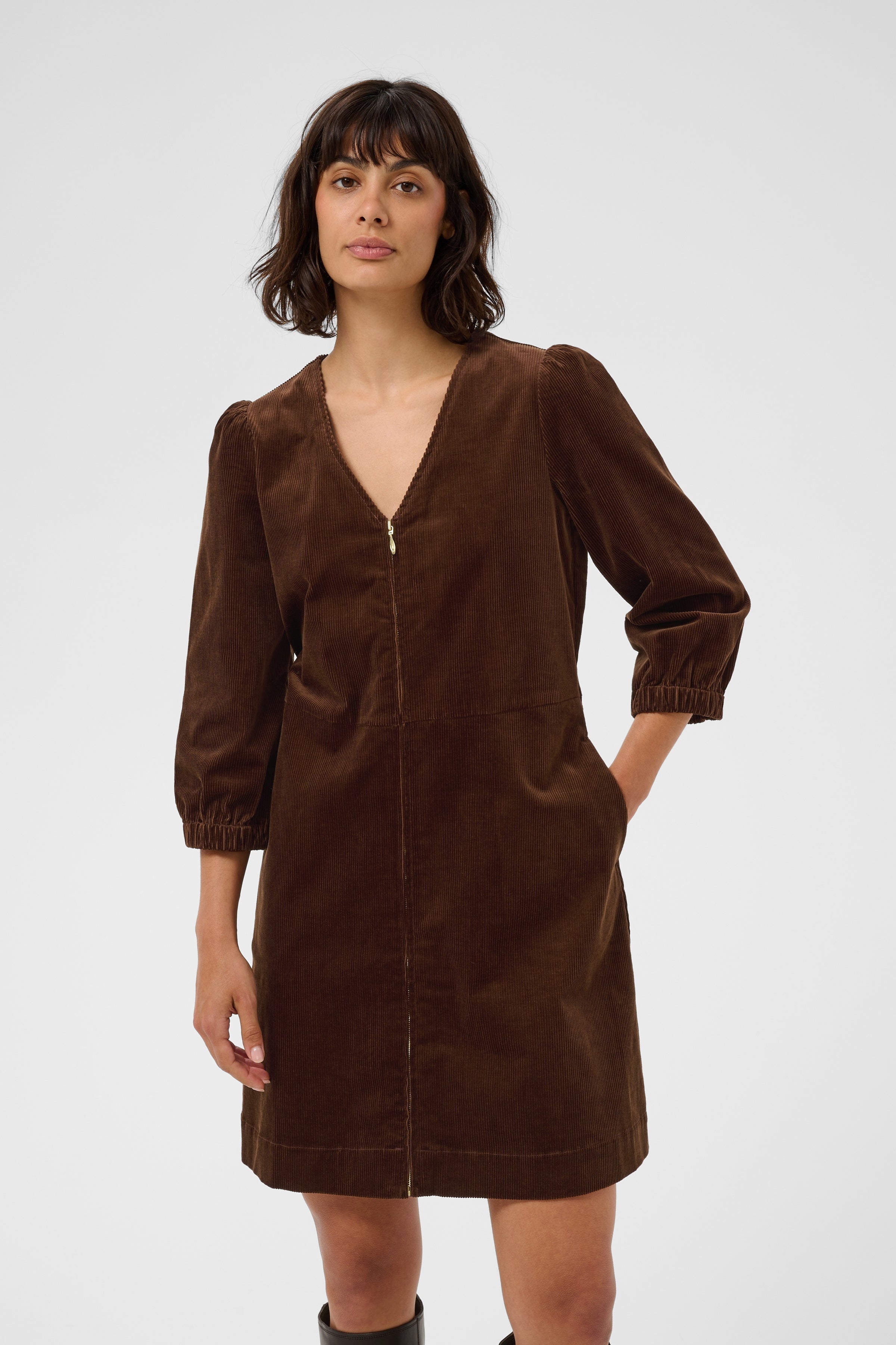 Corinna Brown Cord Zip Dress - 30310797