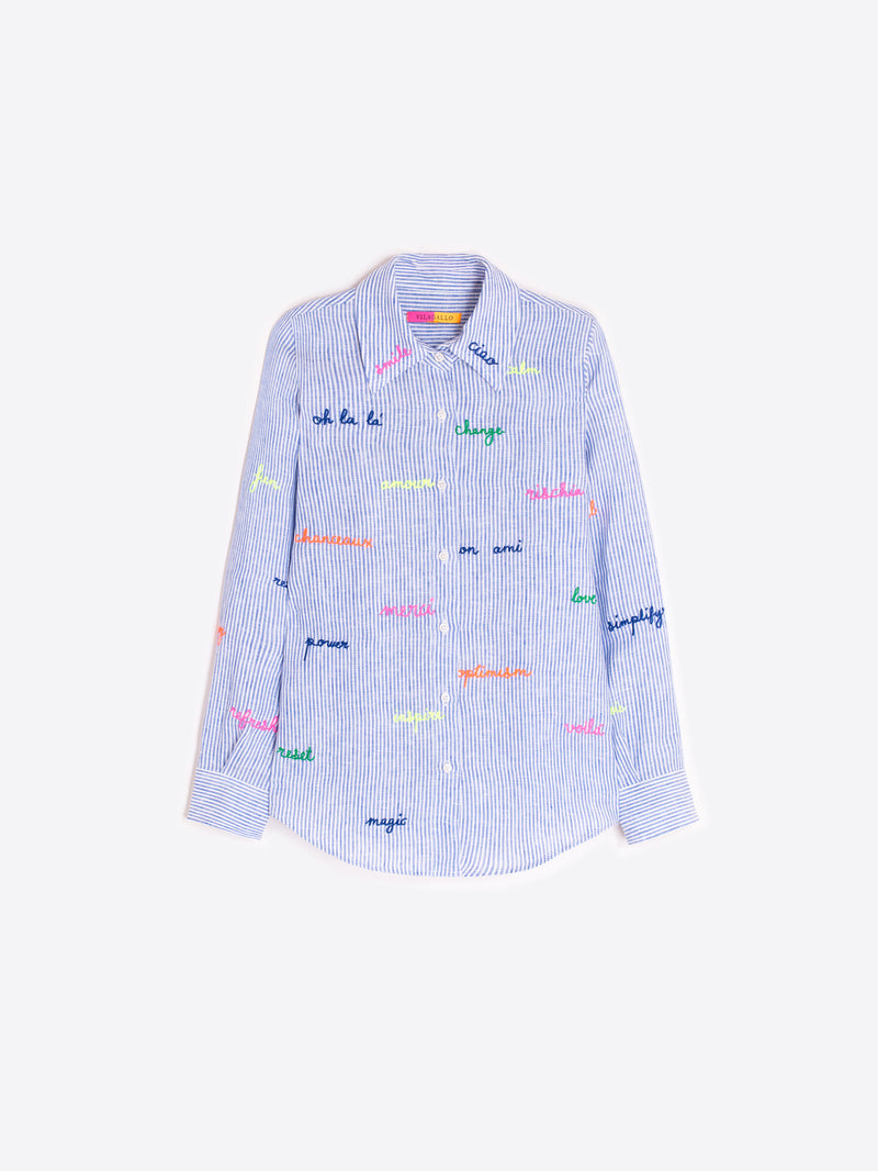Blue Stripe Embroidered Shirt - 33214