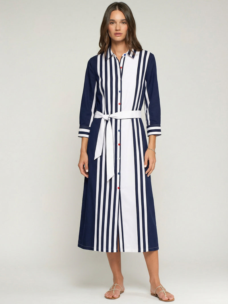 Navy & White Striped Shirt Dress - 33409