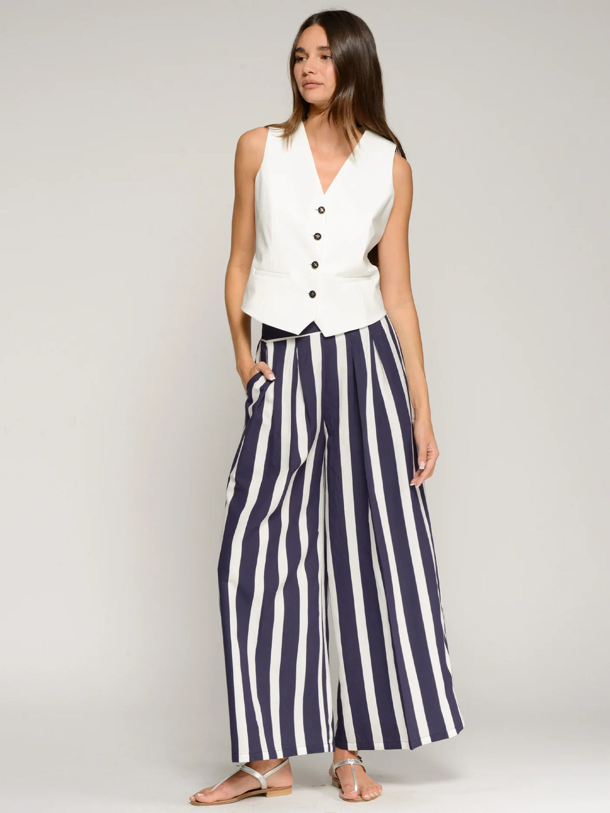 Navy Striped Palazzo Pants - 33432