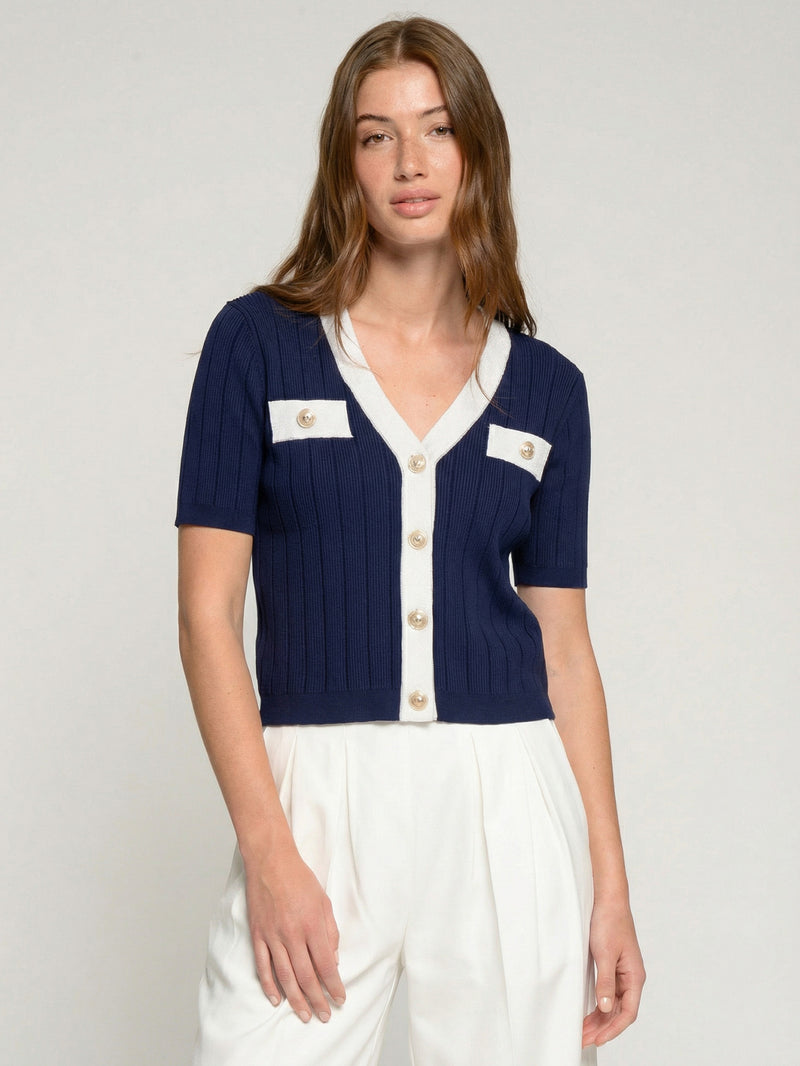 Shop Vilagallo Navy Short Sleeve Cardigan - 33474 | Vanity Fair