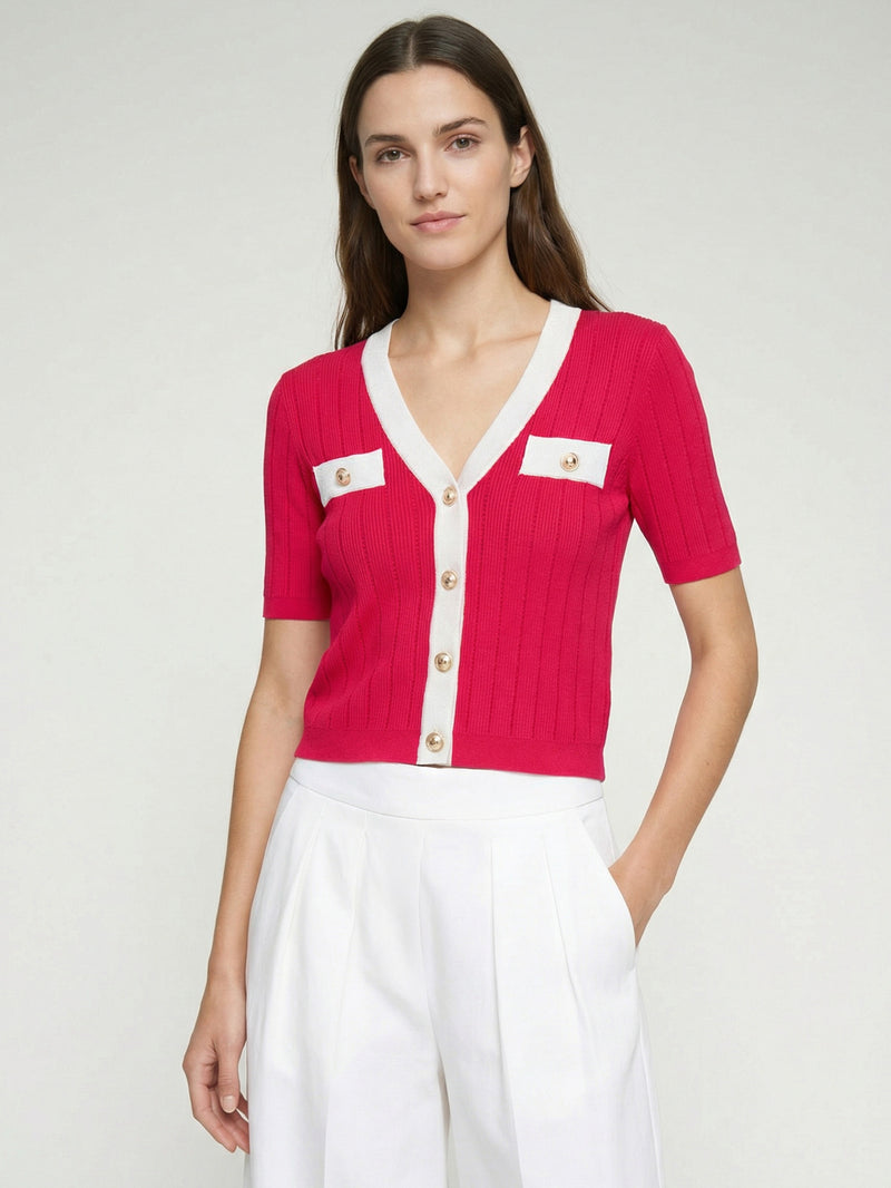 Red Short Sleeve Cardigan - 33477
