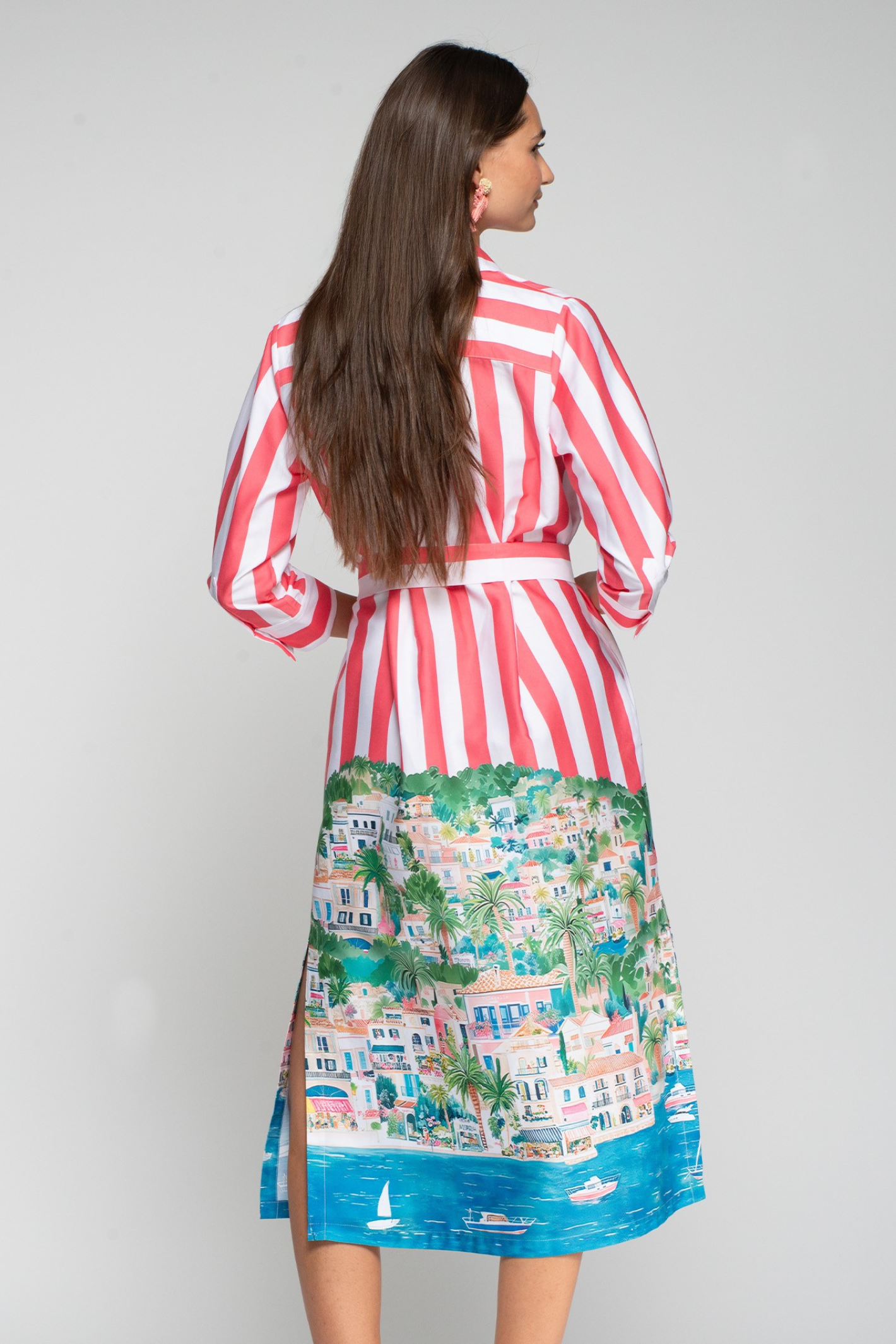Stripe & Coastal Print Shirt Dress - 33554