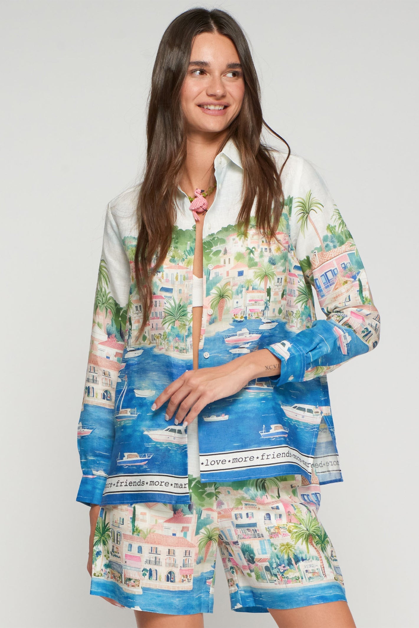 Coastal Print Linen Shirt - 33566