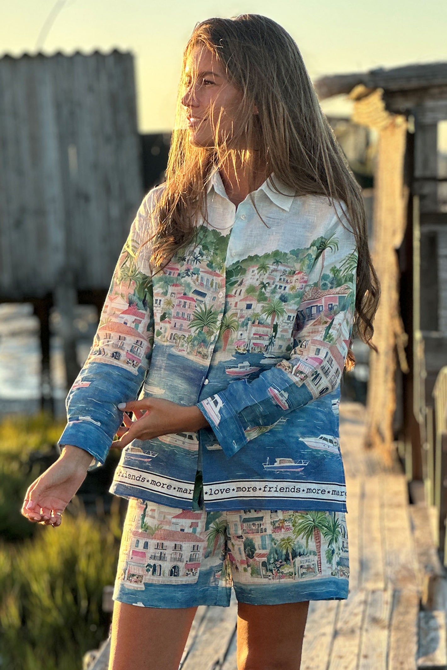 Coastal Print Linen Shirt - 33566