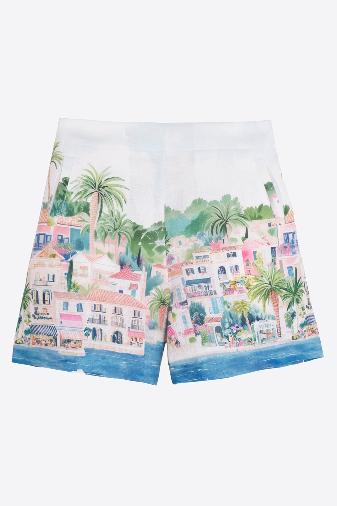 Coastal Print Linen Shorts - 33573