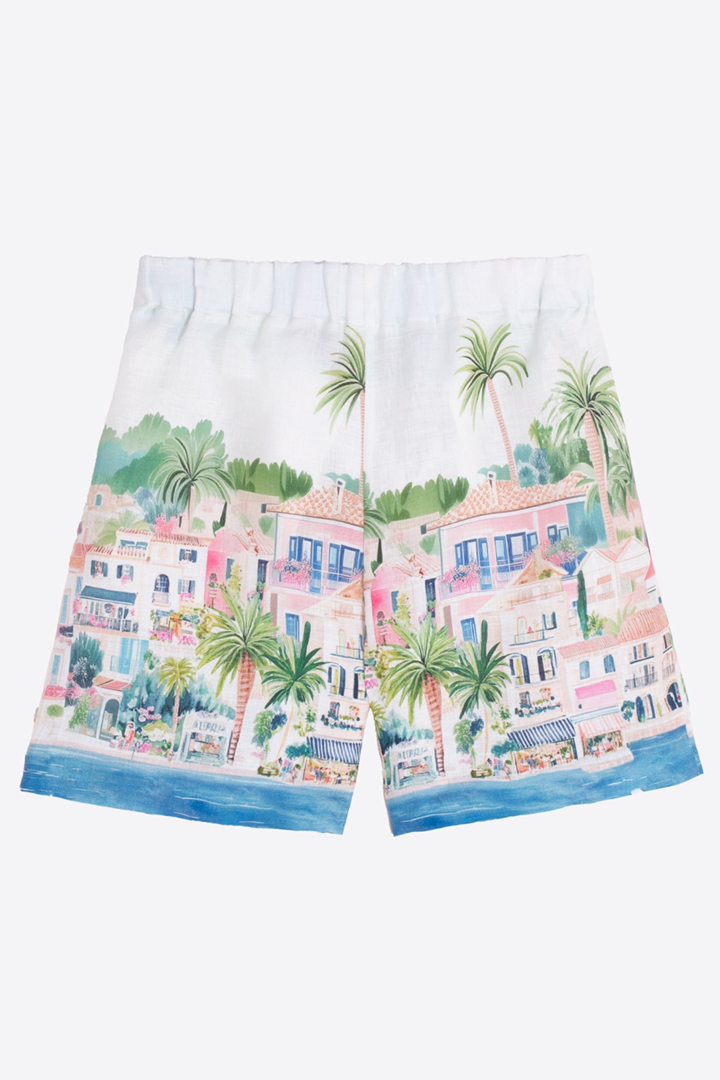 Coastal Print Linen Shorts - 33573
