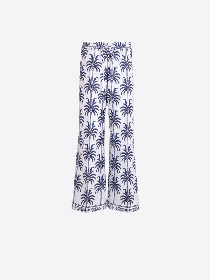 Blue Palm Print Wide Leg Pants - 33591