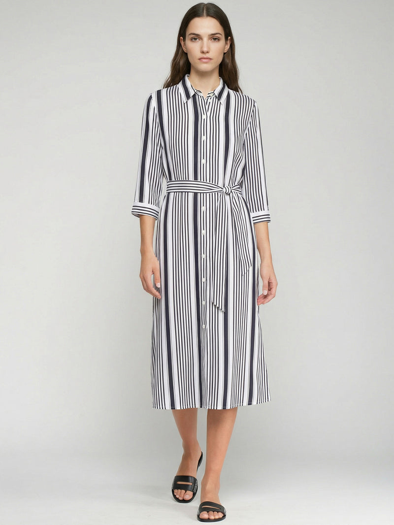 Navy Striped Shirt Dress - 33649