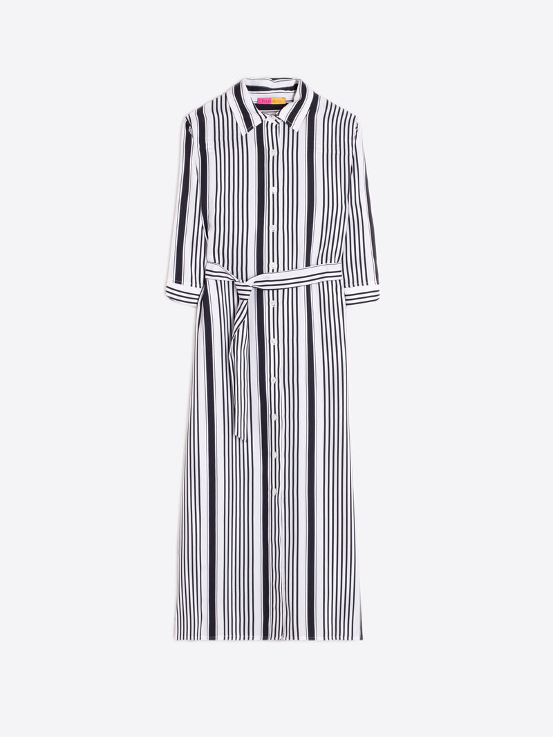 Black Striped Shirt Dress - 33649