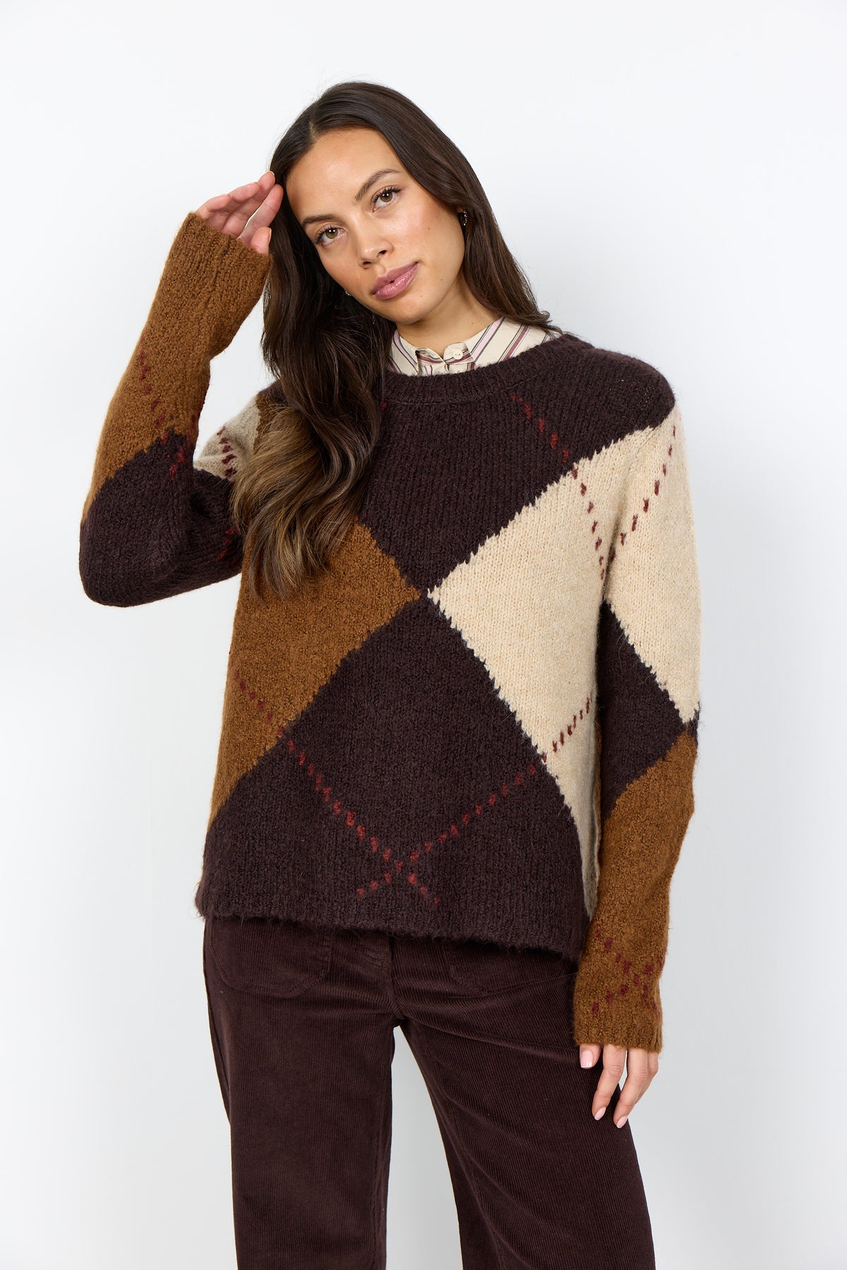Hacer 2 Argyle Chocolate Plum Sweater - 33865