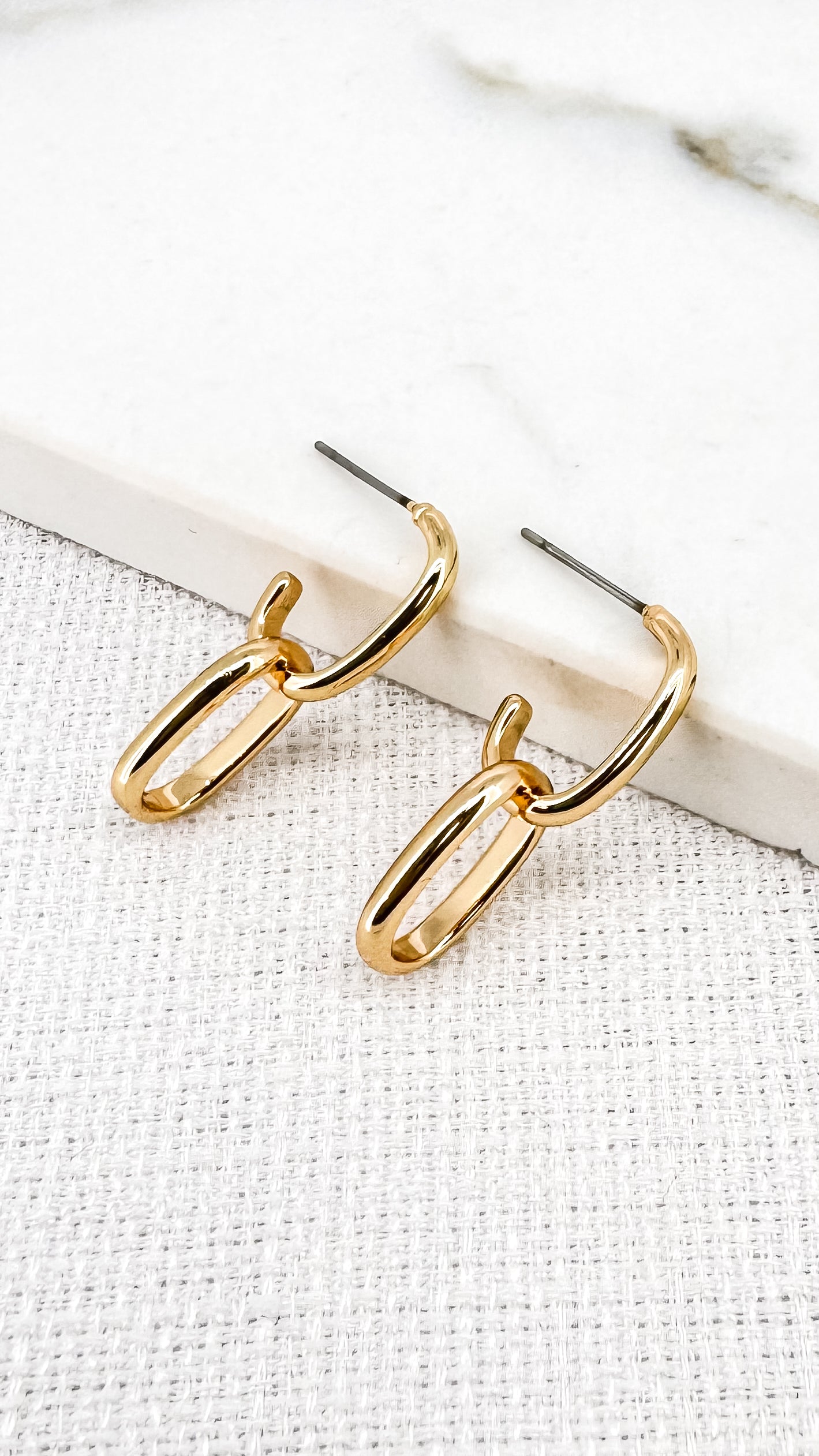 Gold Link Stud Earrings - 3595