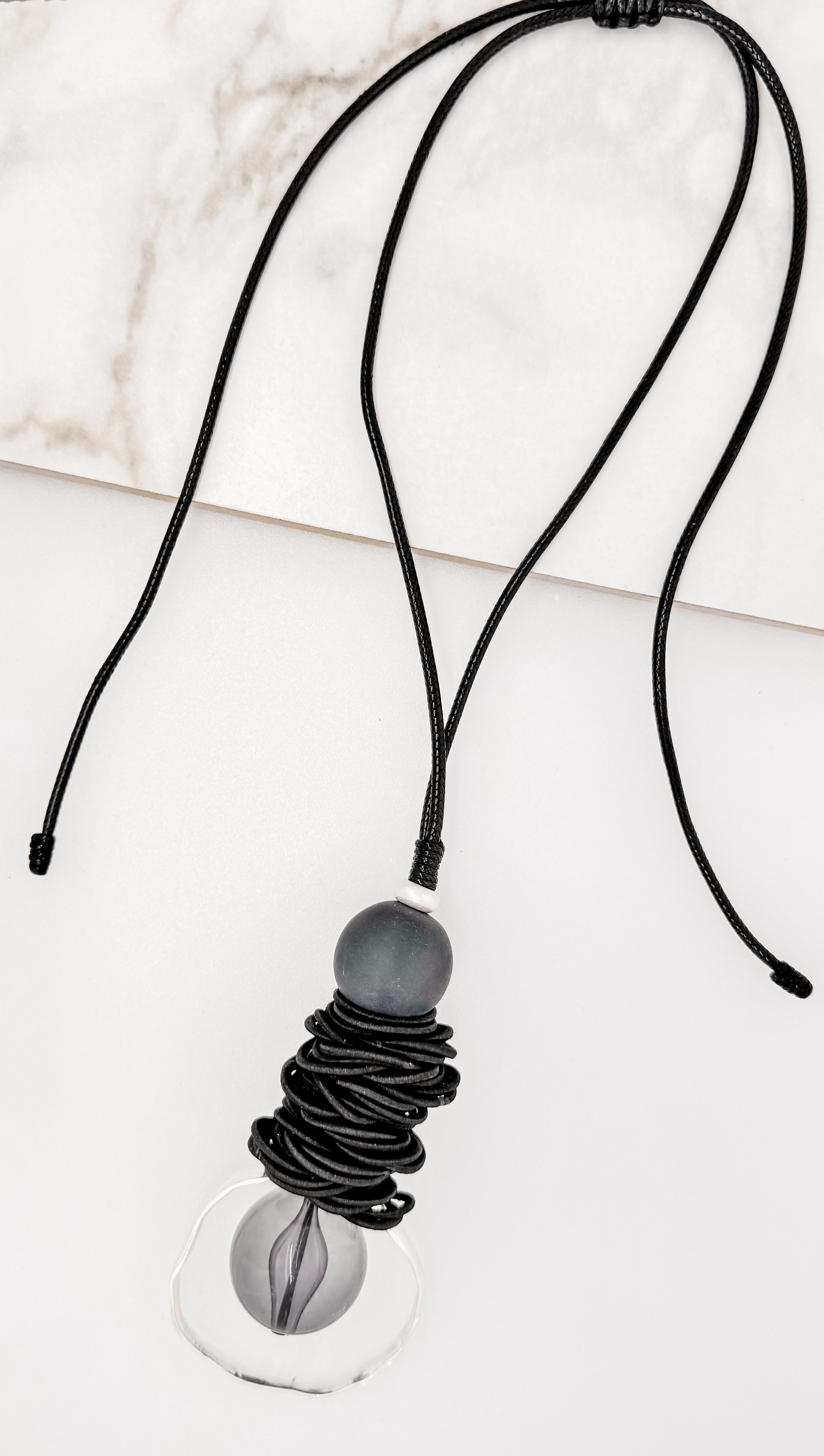Black Cord Pendant Necklace - 3654