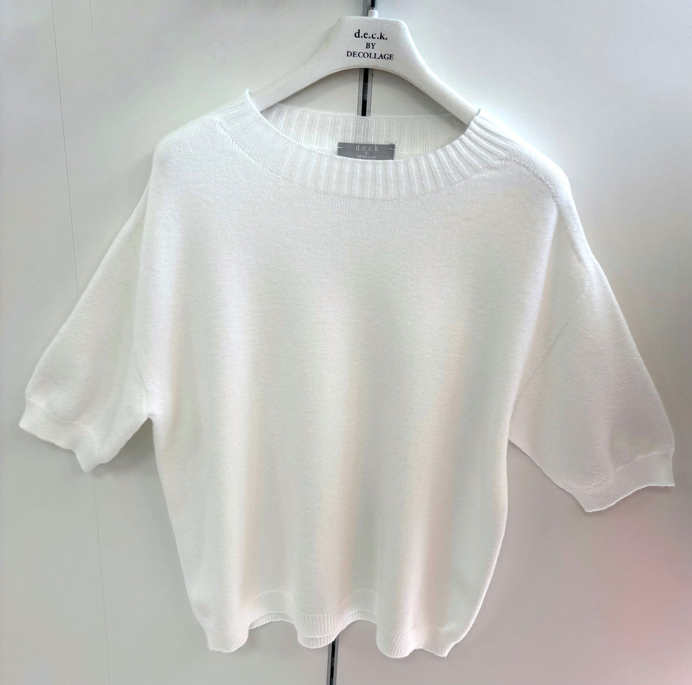 White Short Sleeve Sweater - 37741