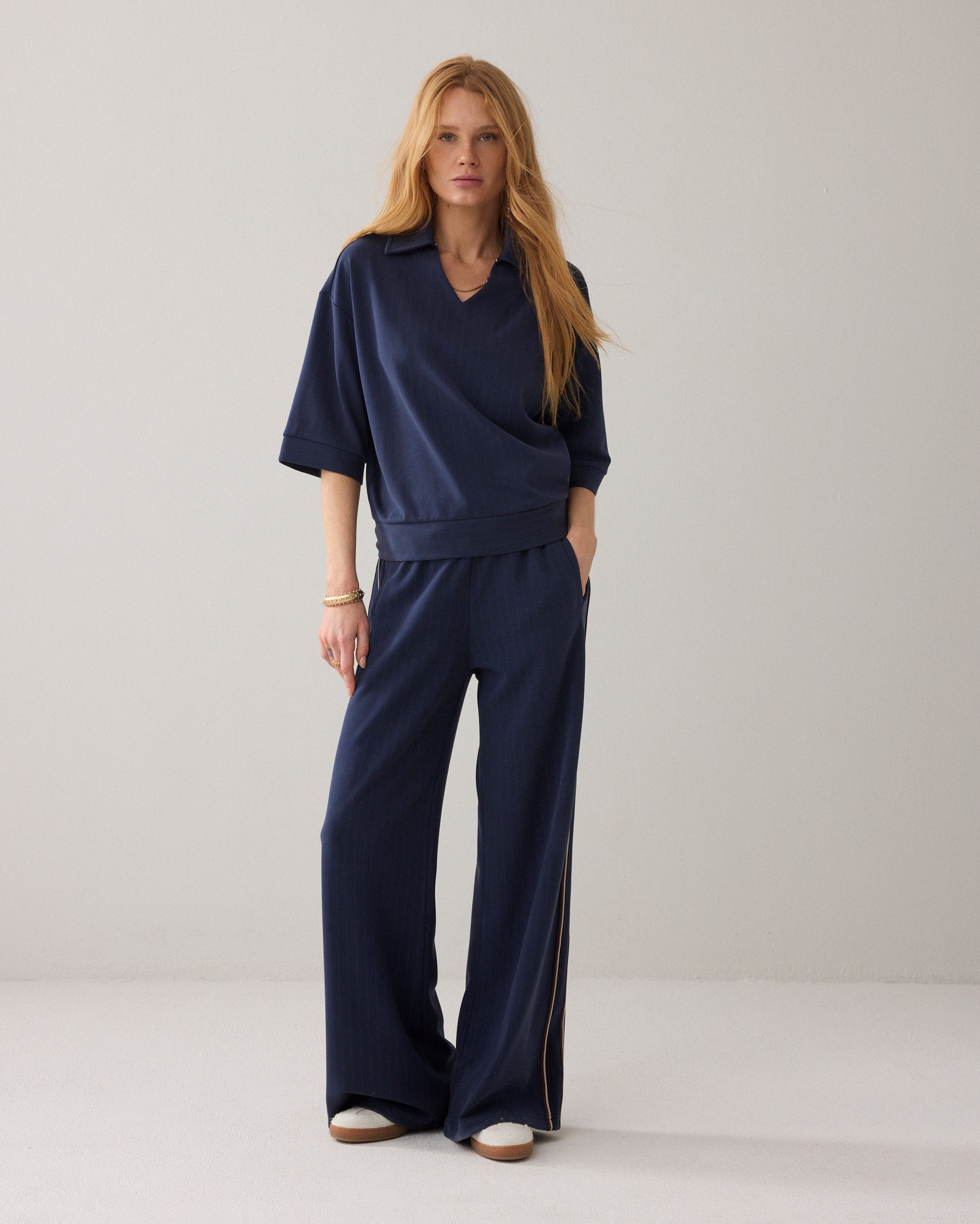 Midnight Blue Pinstripe Top - 3S5253