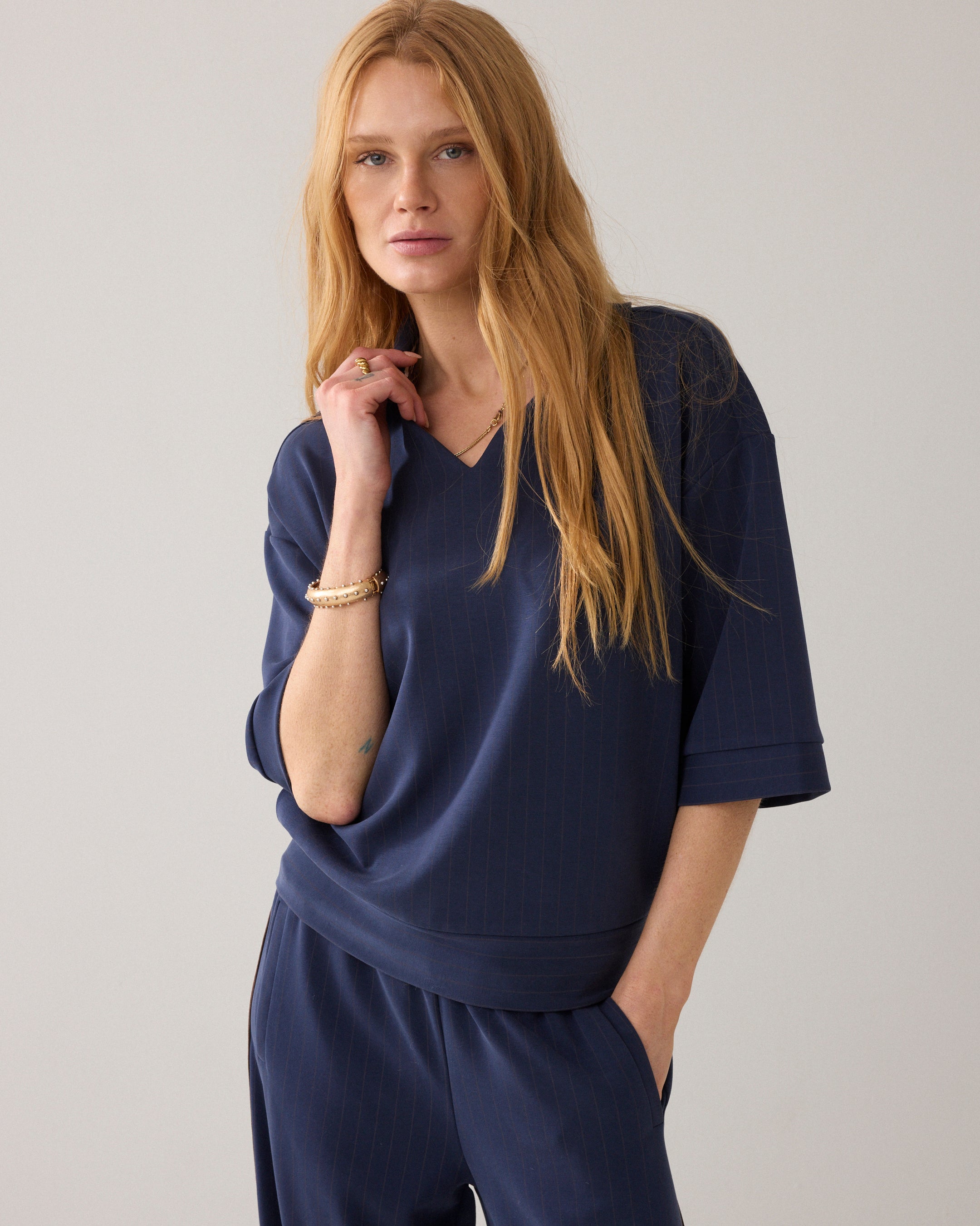 Midnight Blue Pinstripe Top - 3S5253