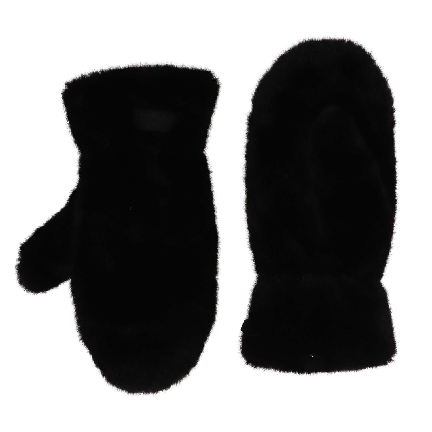 Black Faux Fur Mittens - 4005001