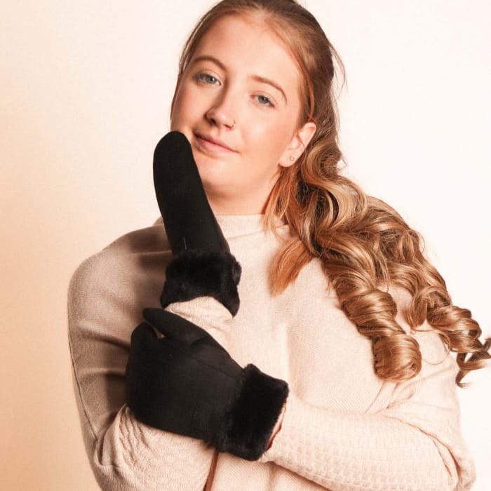 Black Faux Sheepskin Mittens - 4005101