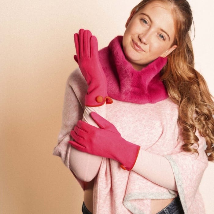 Pink Button Detail Gloves - 4005409