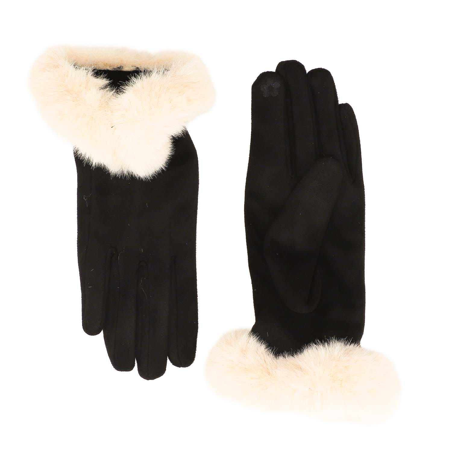 Black Faux Fur Cuff Gloves - 4005601
