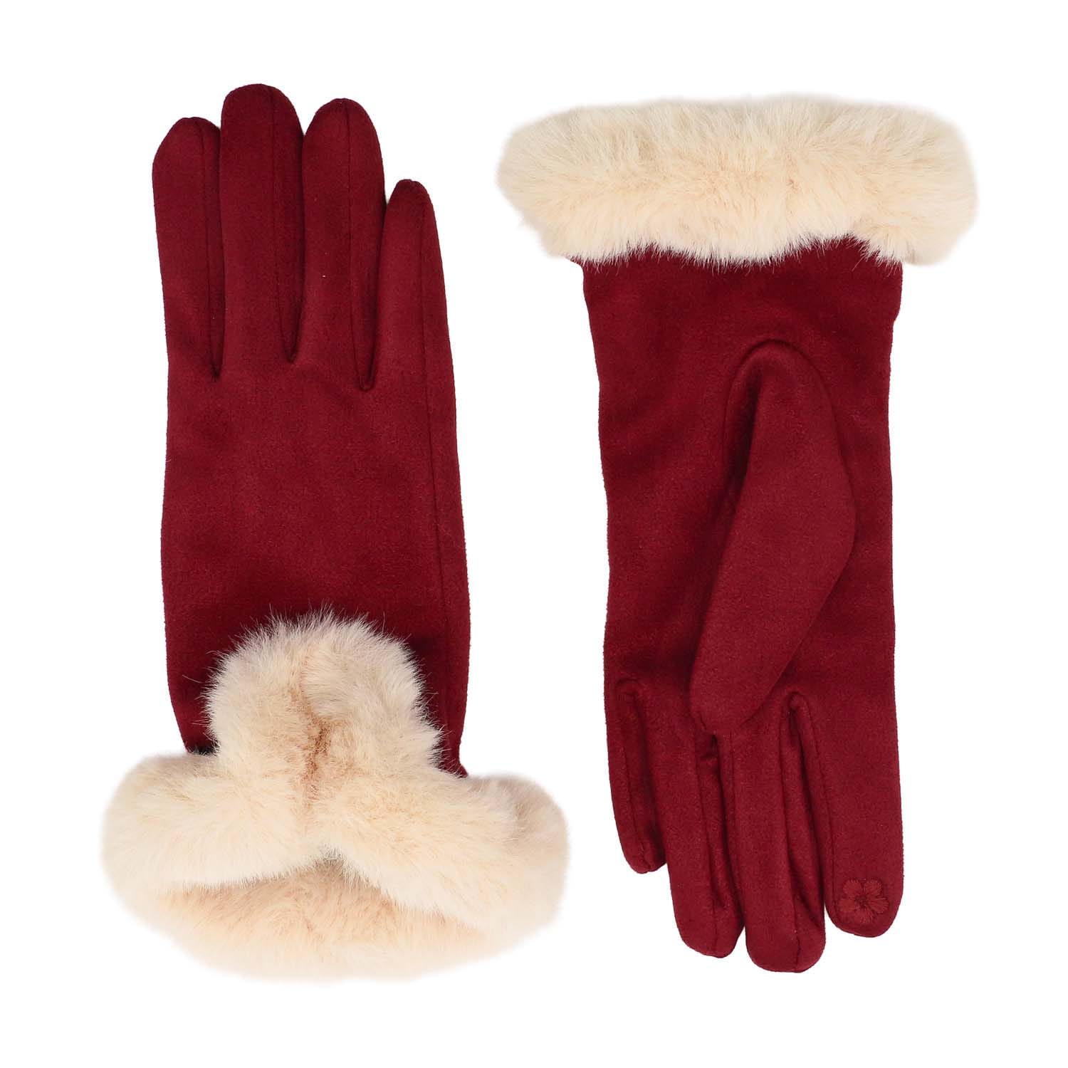 Burgundy Faux Fur Cuff Gloves - 4005604