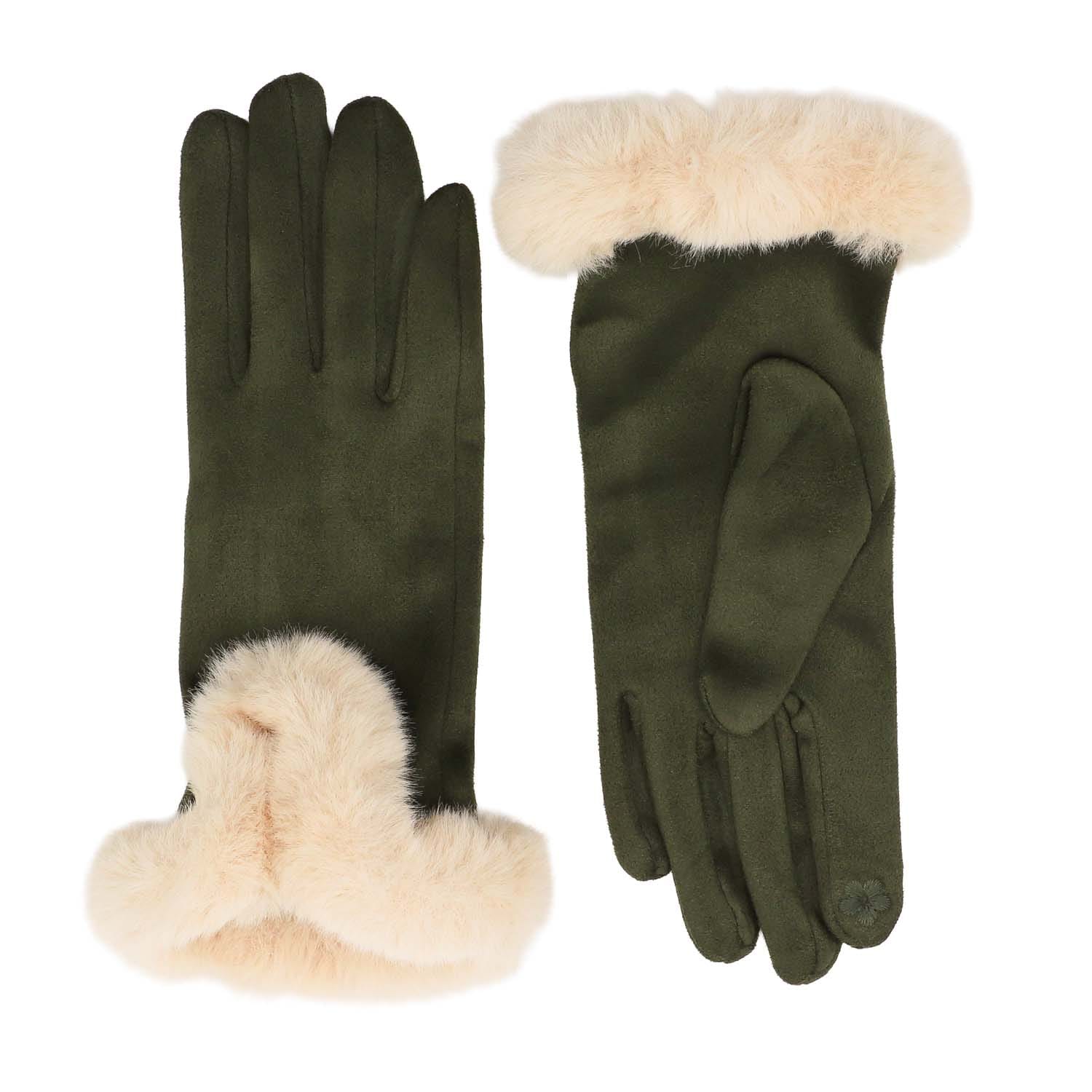 Green Faux Fur Cuff Gloves - 4005608