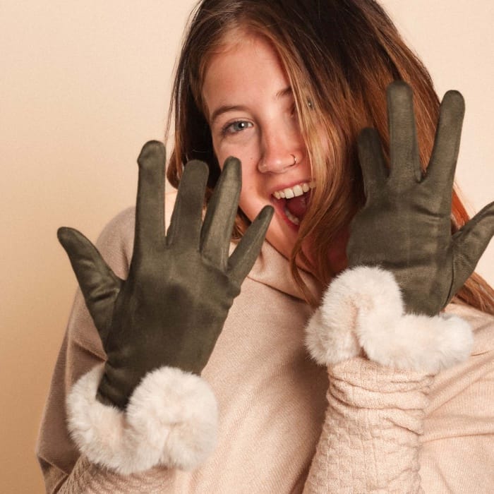 Green Faux Fur Cuff Gloves - 4005608