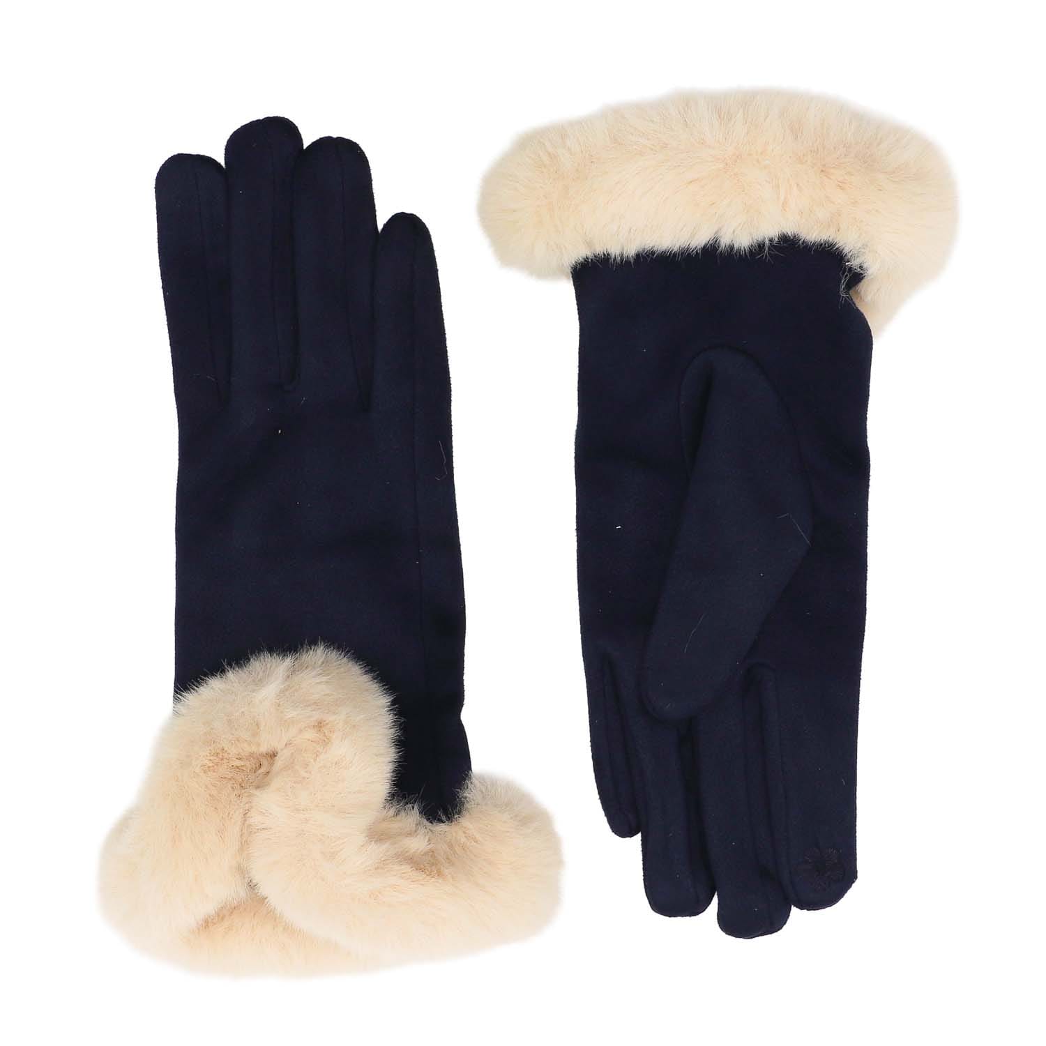 Navy Faux Fur Cuff Gloves - 4005614