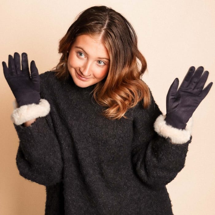 Navy Faux Fur Cuff Gloves - 4005614