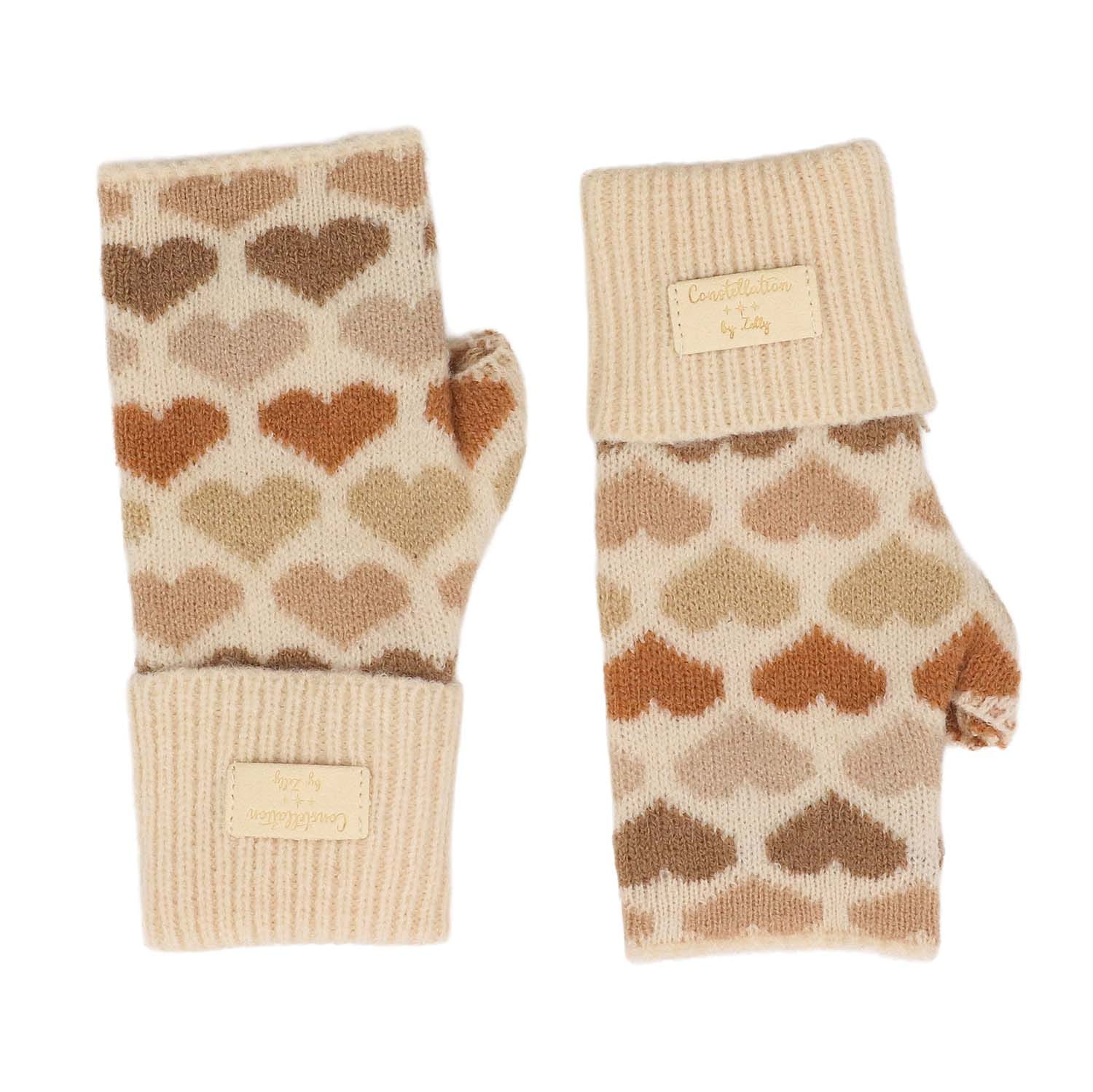 Taupe Hearts Fingerless Gloves - 4006029