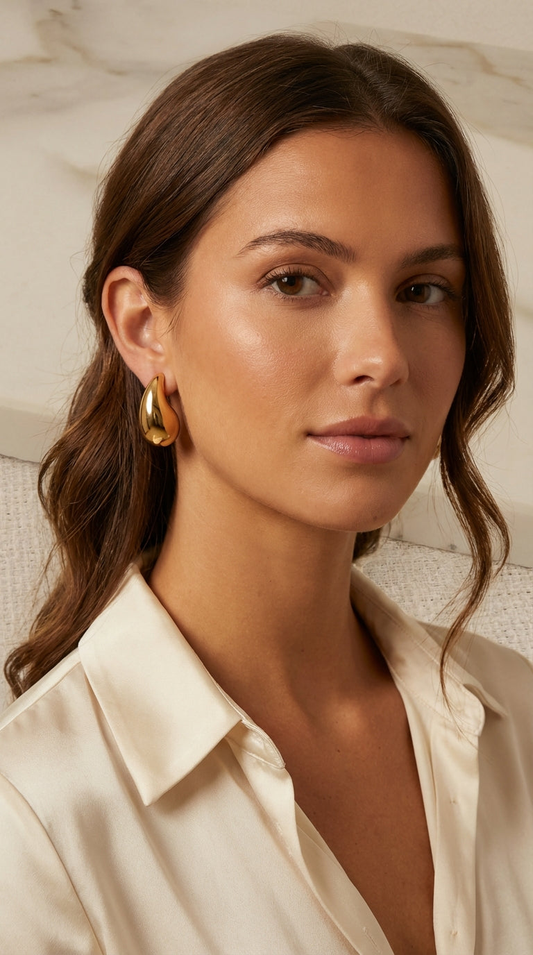 Gold Teardrop Earrings - 4077