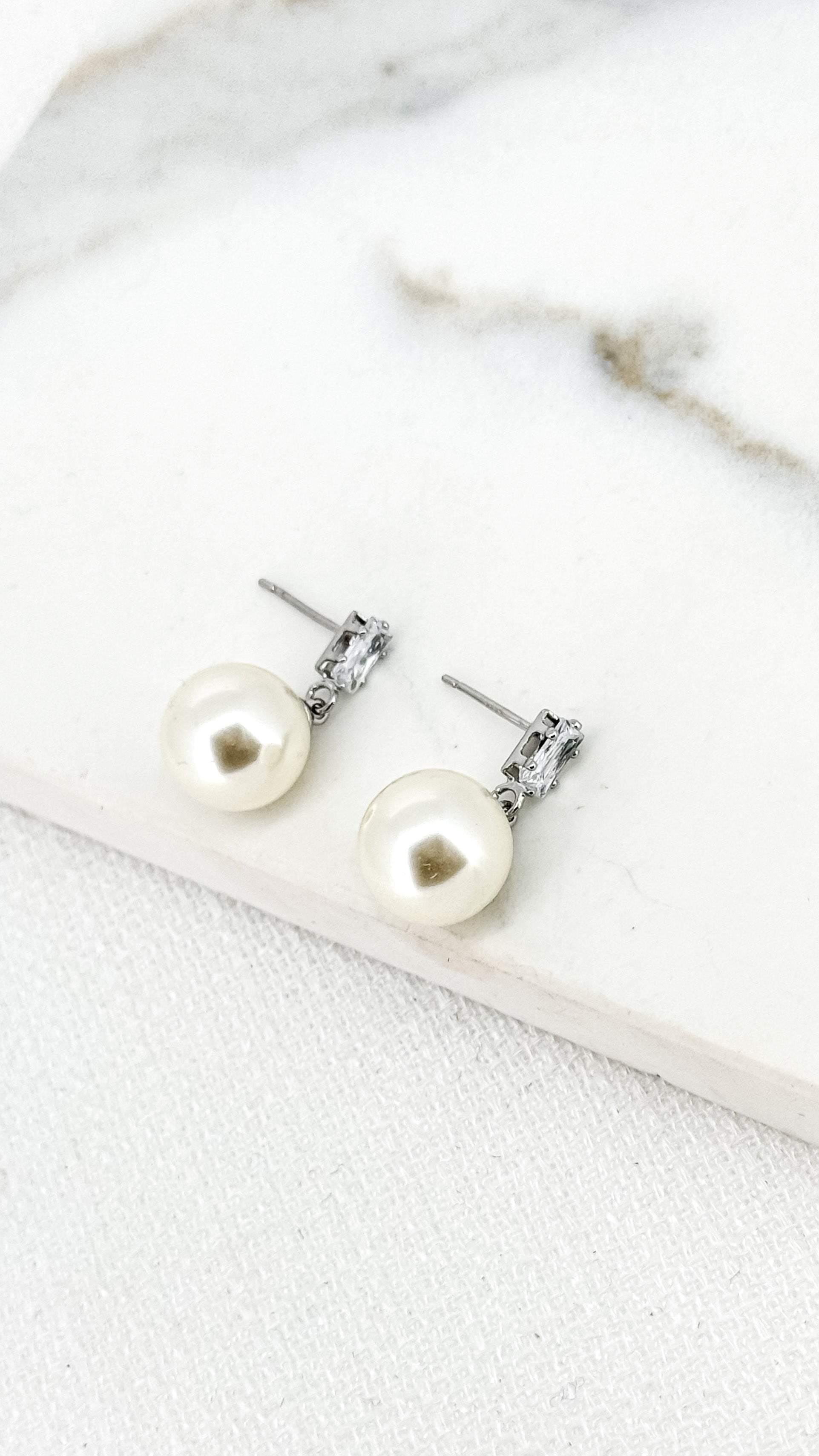 Silver Pearl Drop Earrings - 4119