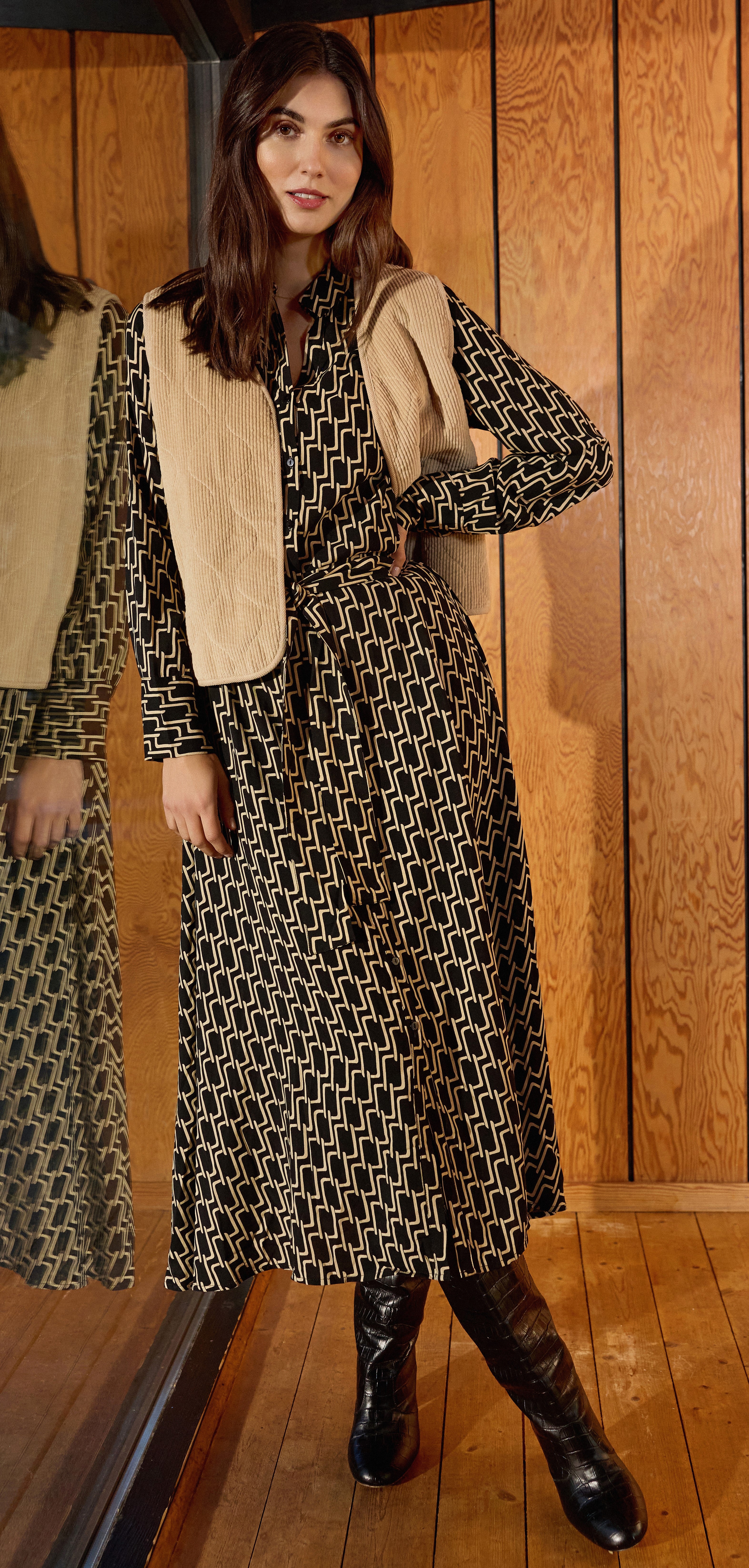 Varla 3 Black Geometric Print Dress - 41374