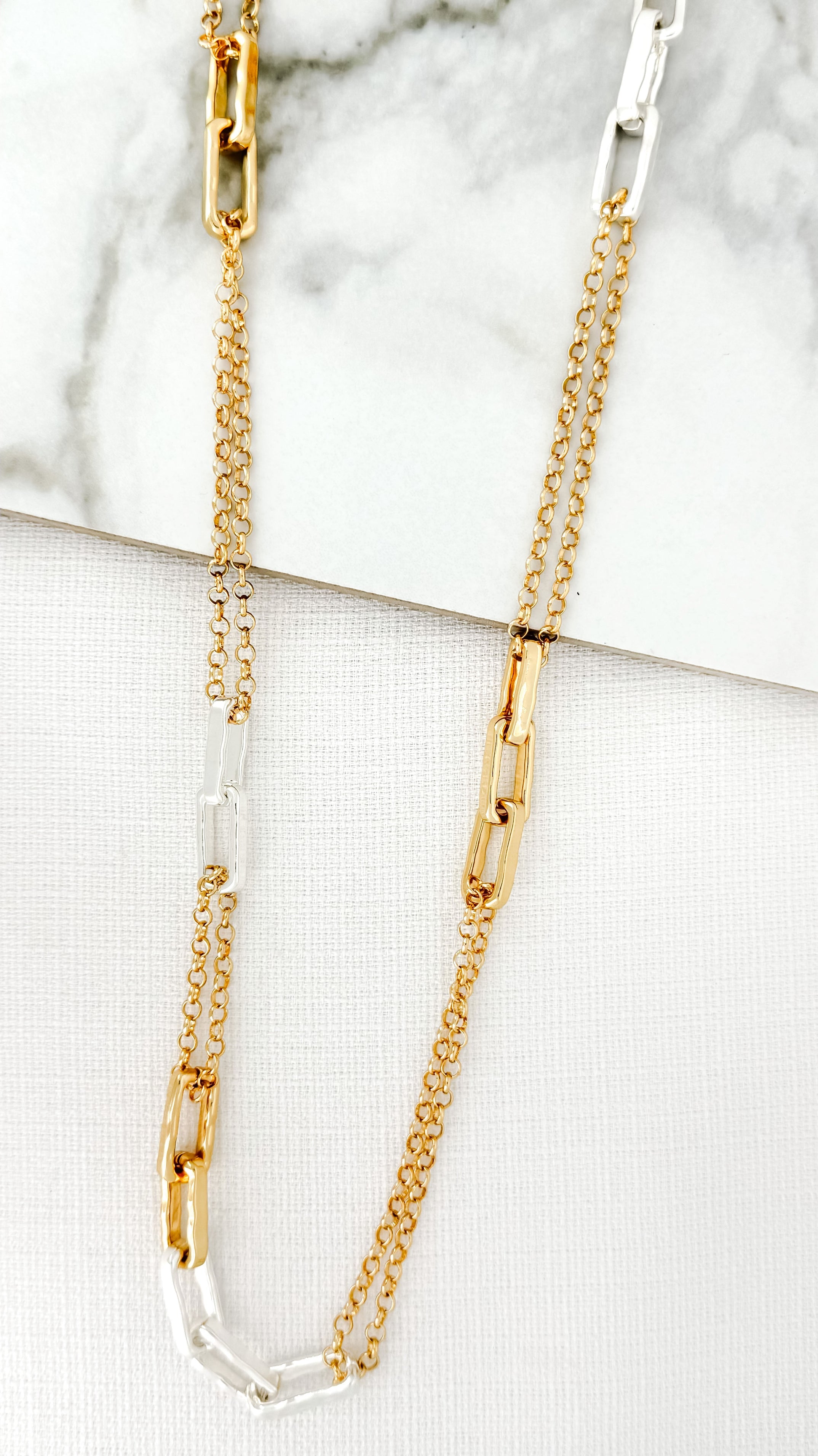 Long Gold & Silver Link Necklace - 4300