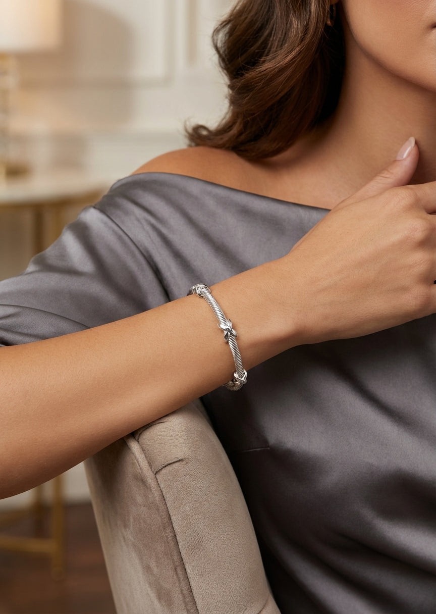 Silver Textured Bangle - 4341