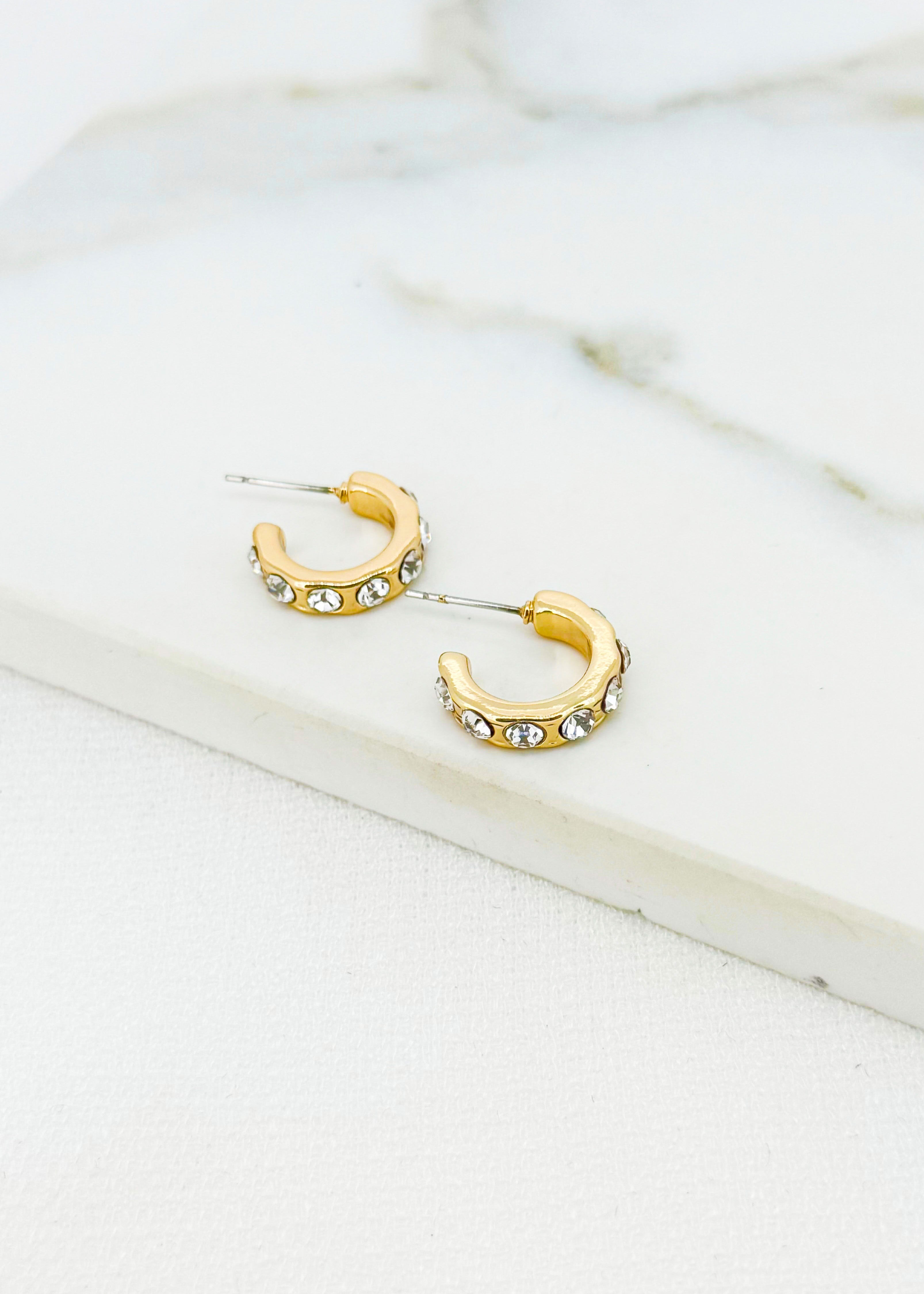 Gold Diamante Small Hoops - 4436