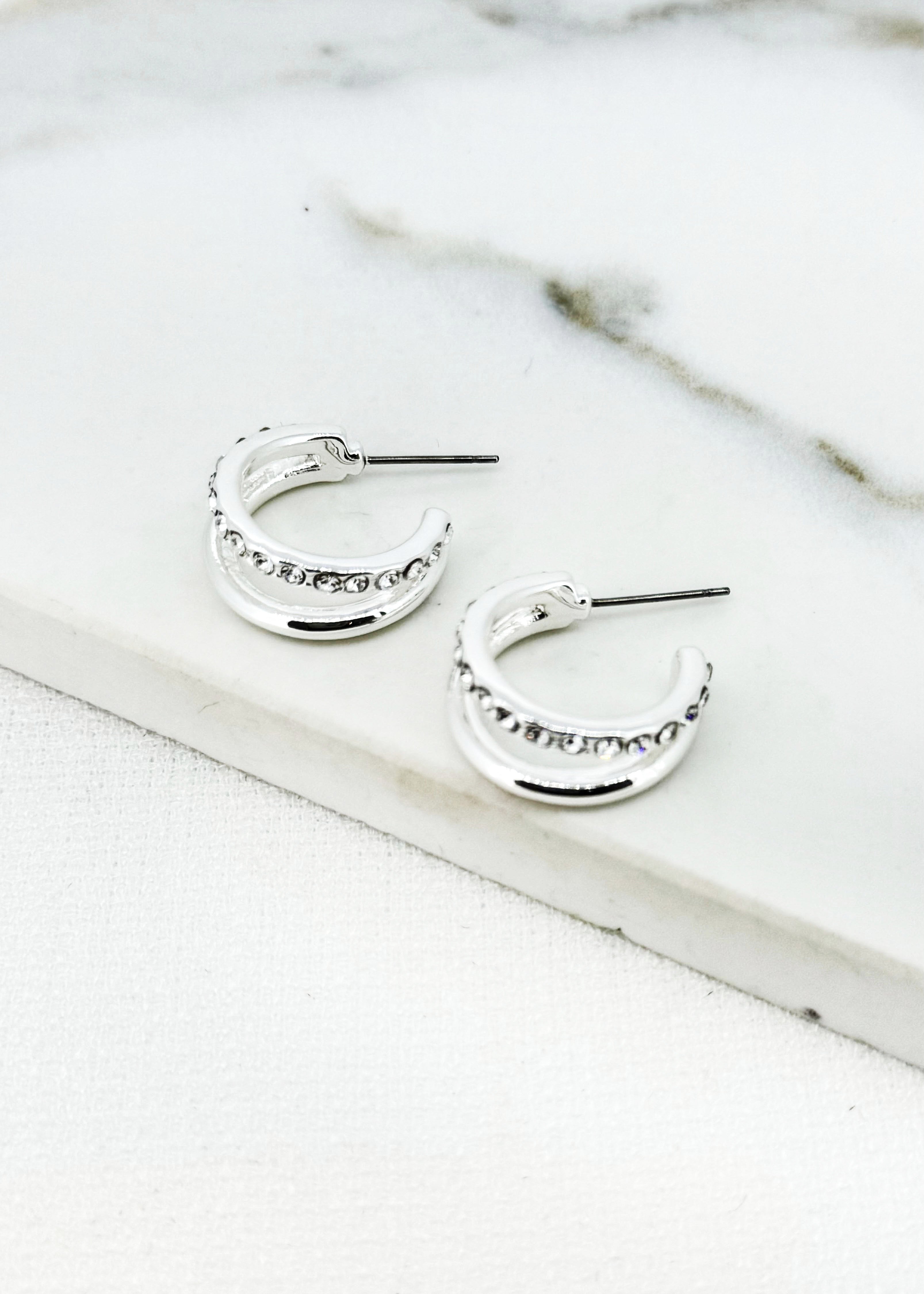 Silver & Crystal Hoop Earrings - 4450