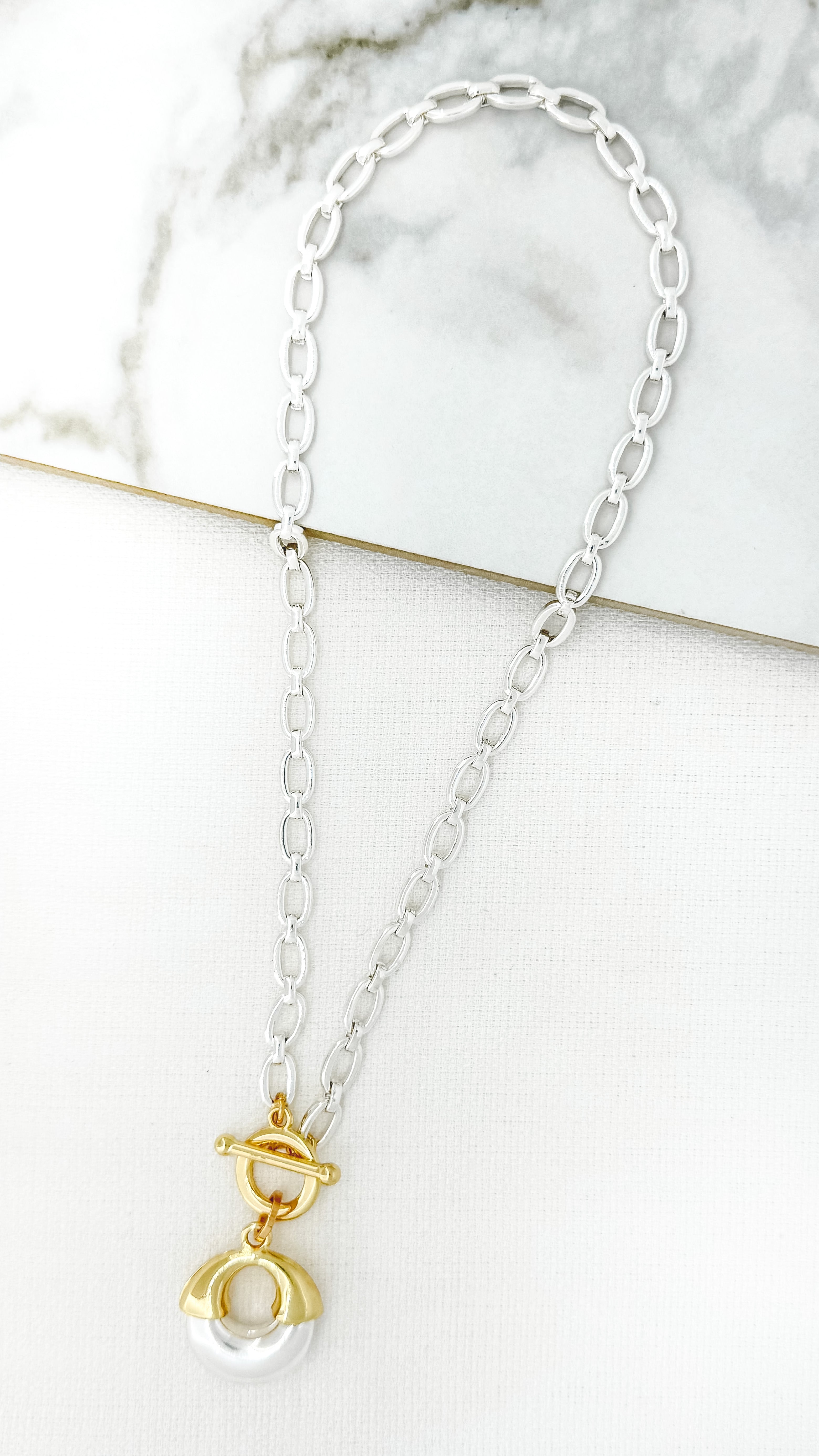 Short Silver T-Bar Necklace - 4507