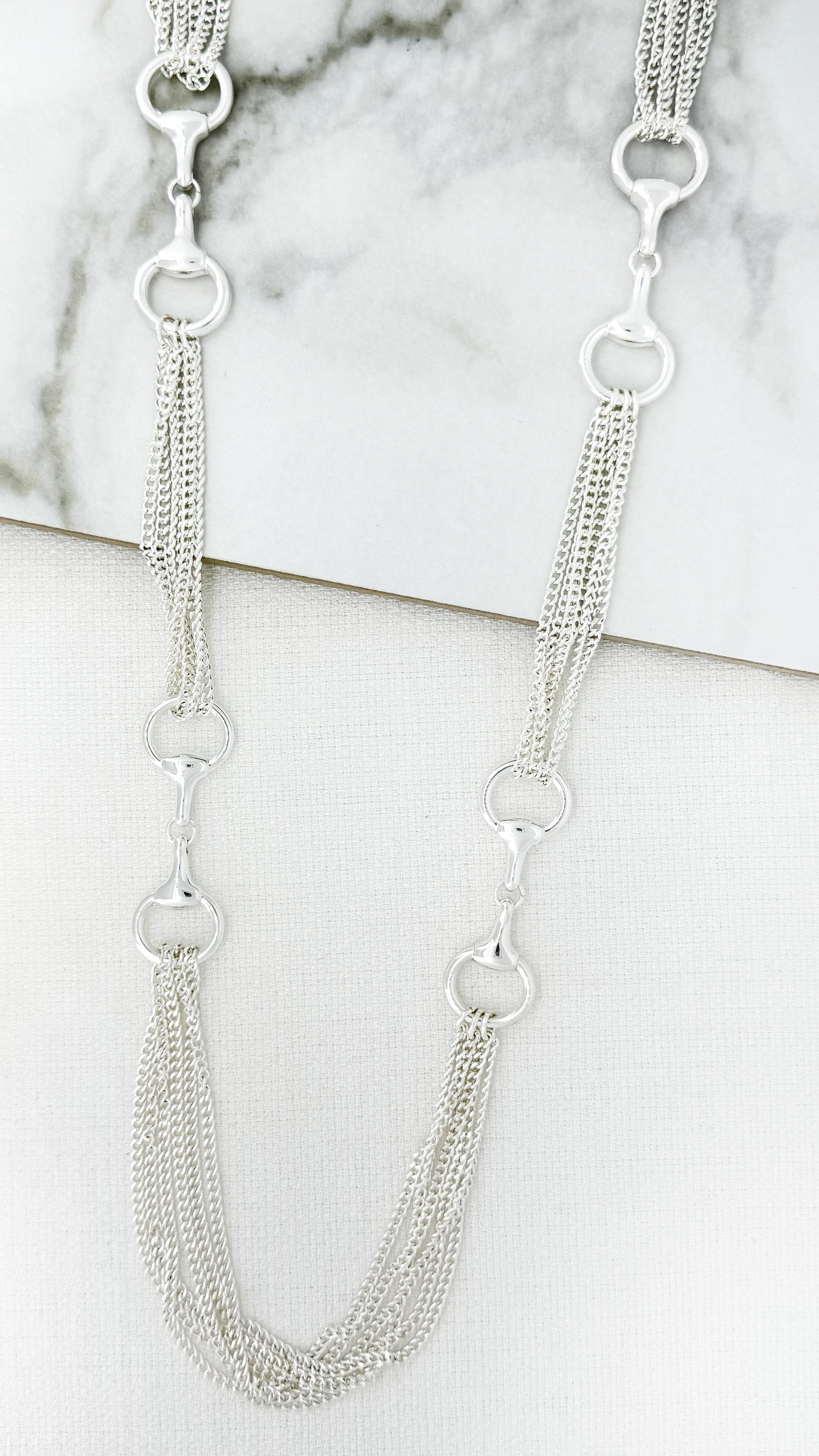 Long Silver Strand Link Necklace - 4511