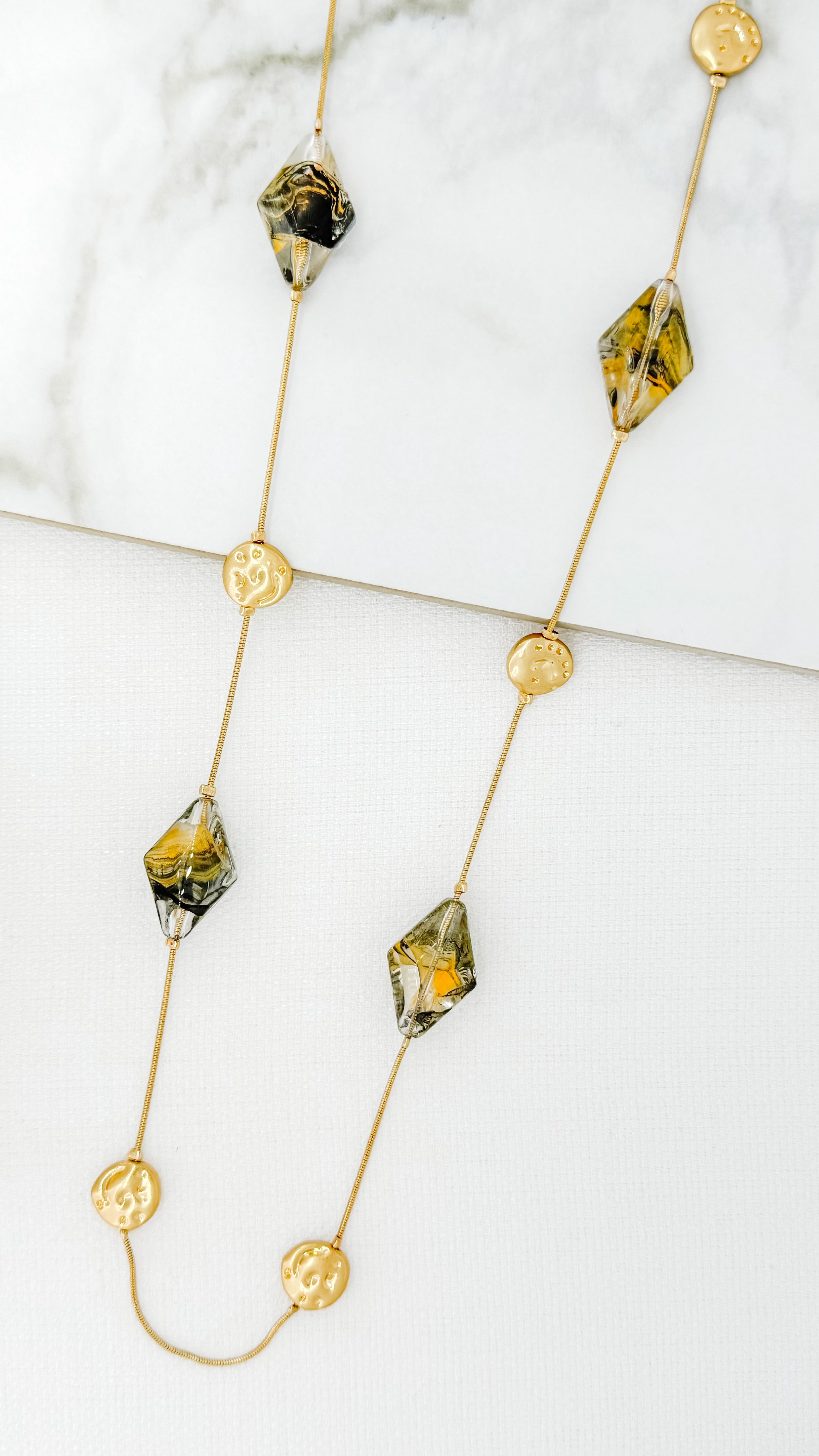 Long Gold Coin & Bead Necklace - 4513